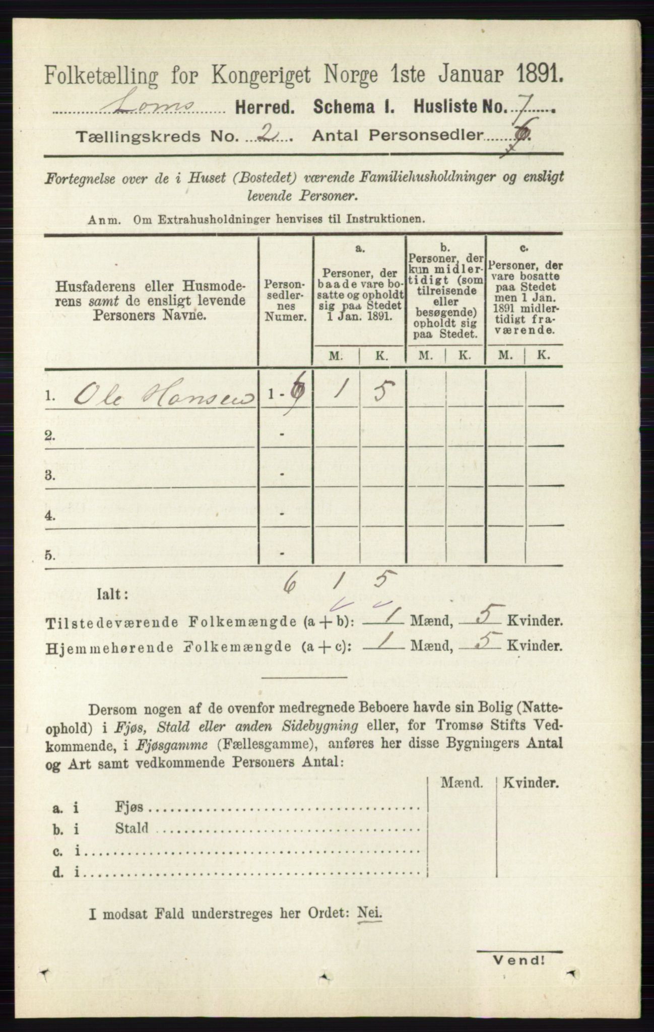 RA, Folketelling 1891 for 0514 Lom herred, 1891, s. 723