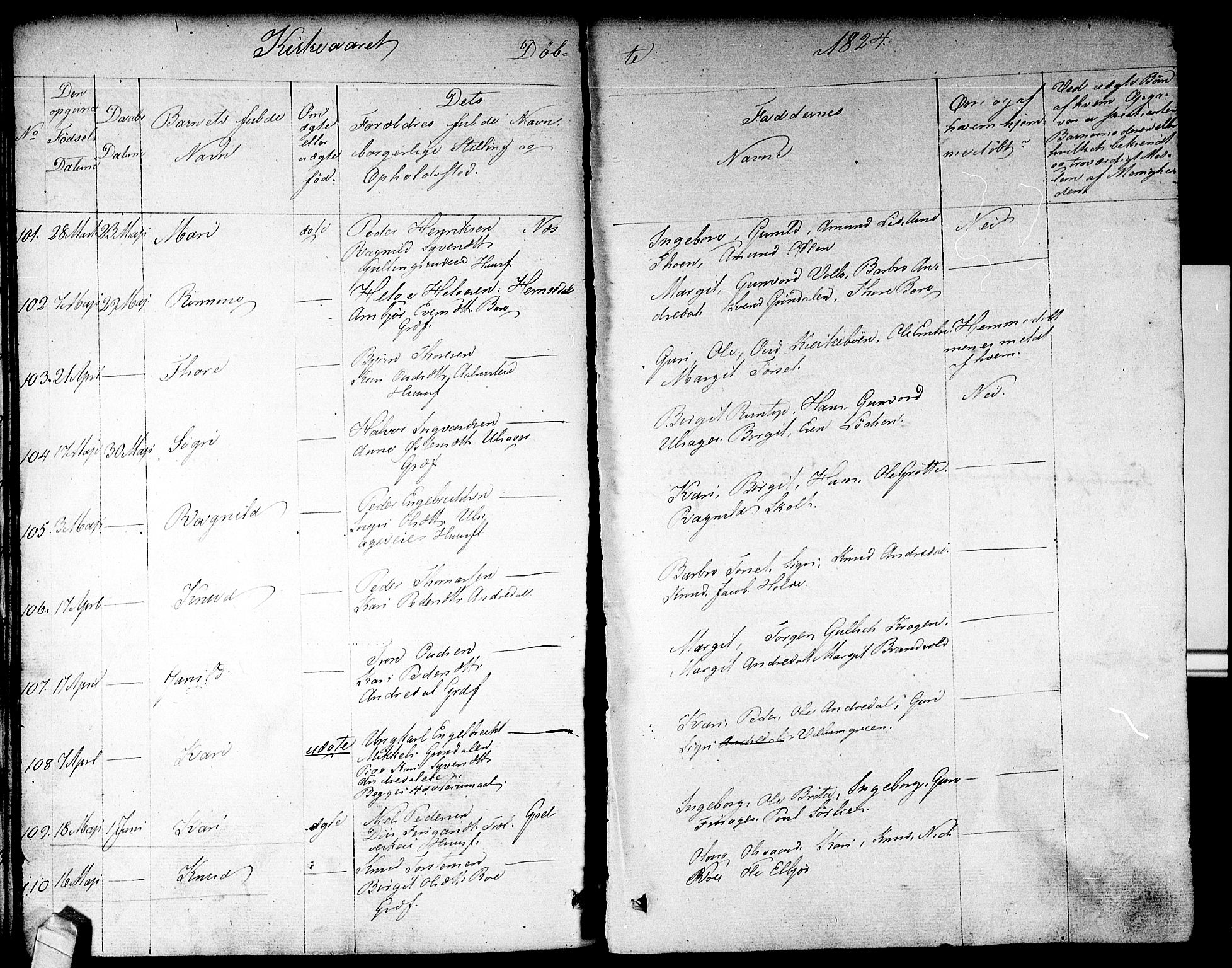 Nes kirkebøker, AV/SAKO-A-236/F/Fa/L0008: Ministerialbok nr. 8, 1824-1834, s. 22-23
