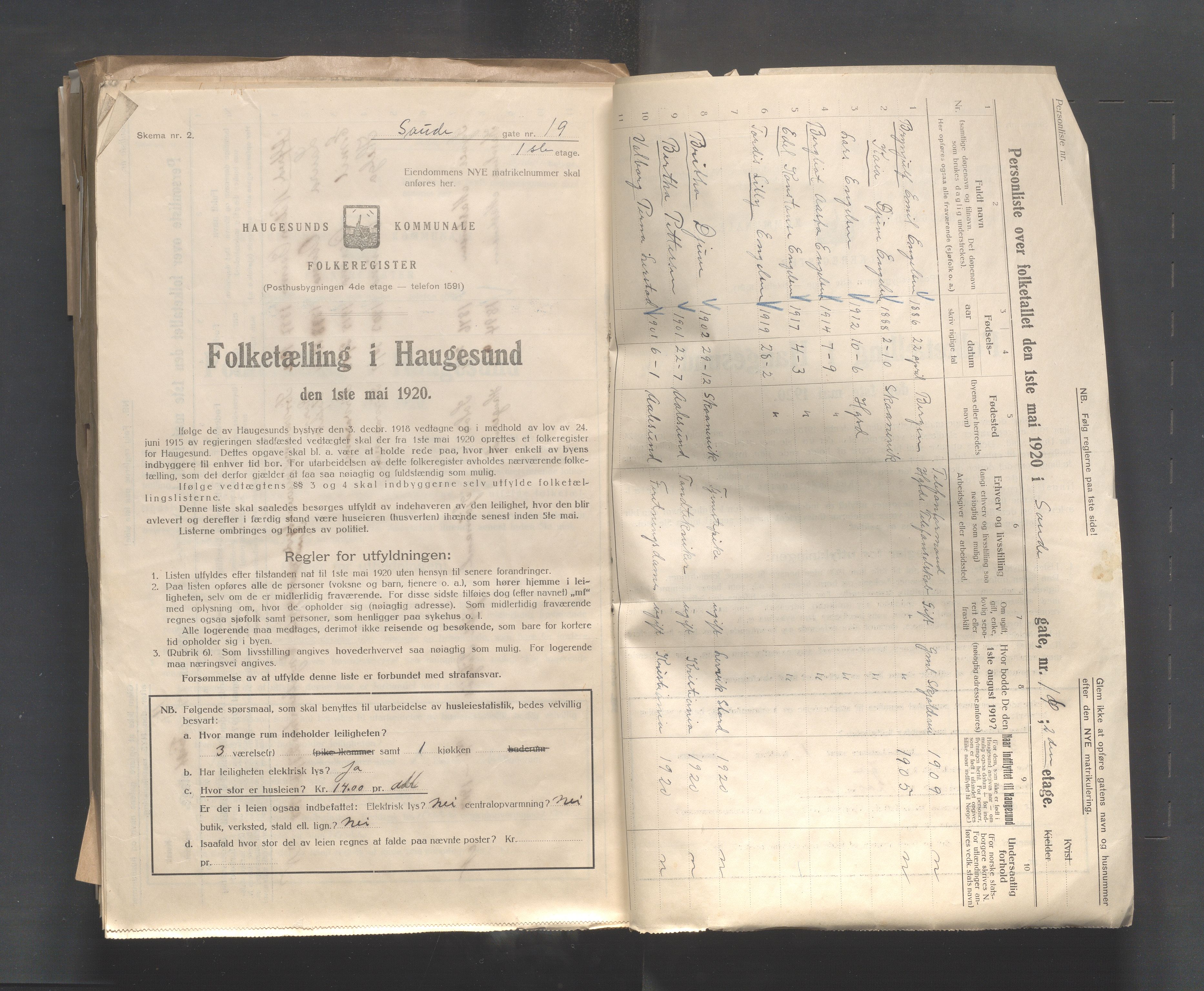 IKAR, Kommunal folketelling 1.5.1920 for Haugesund, 1920, s. 3422