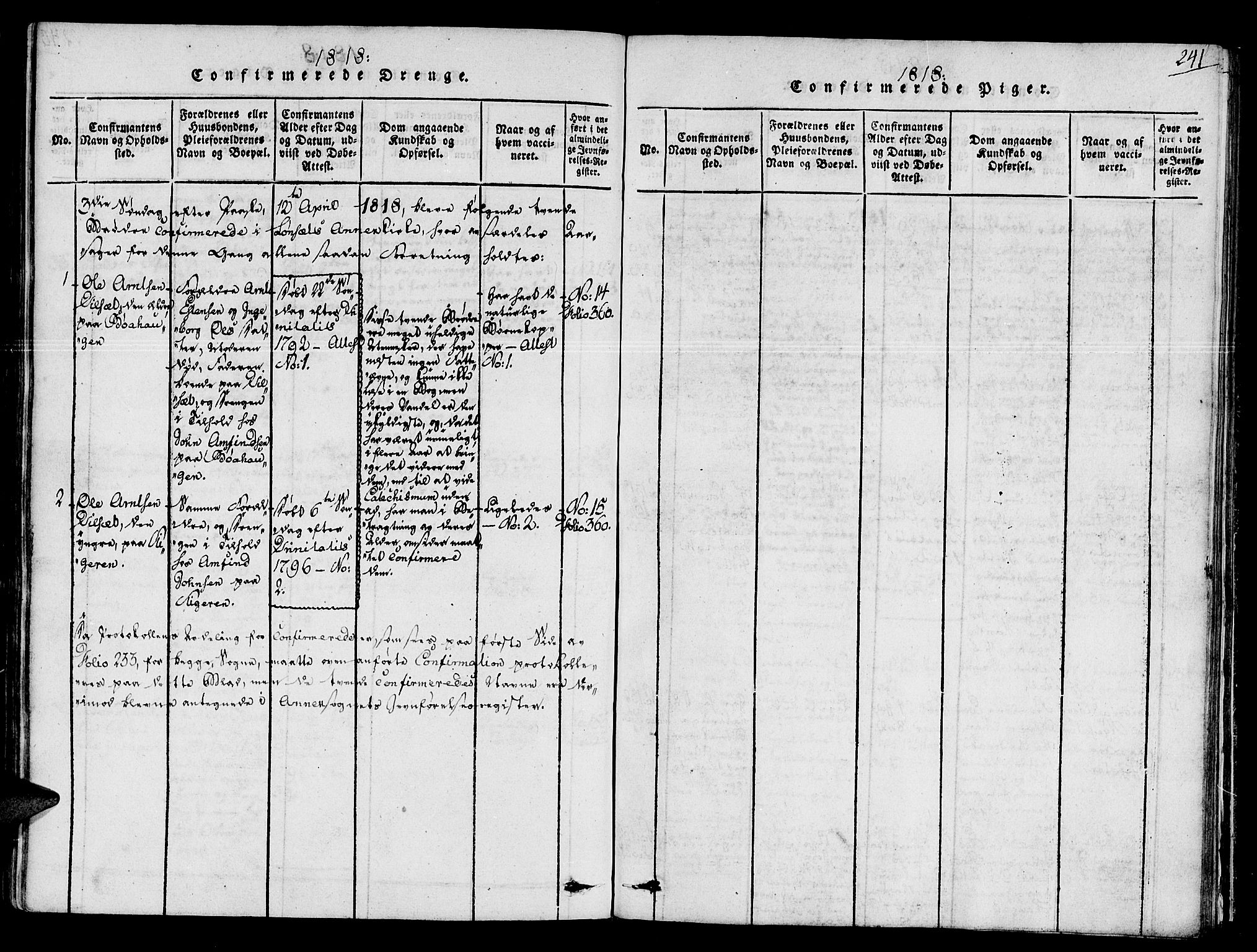 Ministerialprotokoller, klokkerbøker og fødselsregistre - Sør-Trøndelag, AV/SAT-A-1456/678/L0895: Ministerialbok nr. 678A05 /1, 1816-1821, s. 241