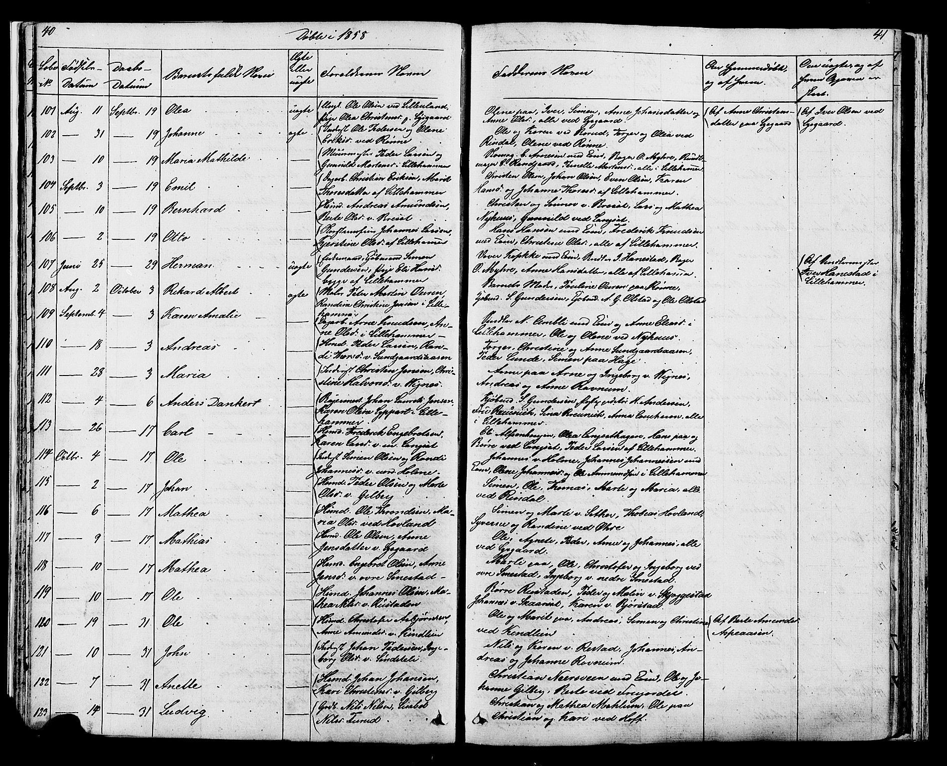 Fåberg prestekontor, AV/SAH-PREST-086/H/Ha/Hab/L0007: Klokkerbok nr. 7, 1856-1891, s. 40-41