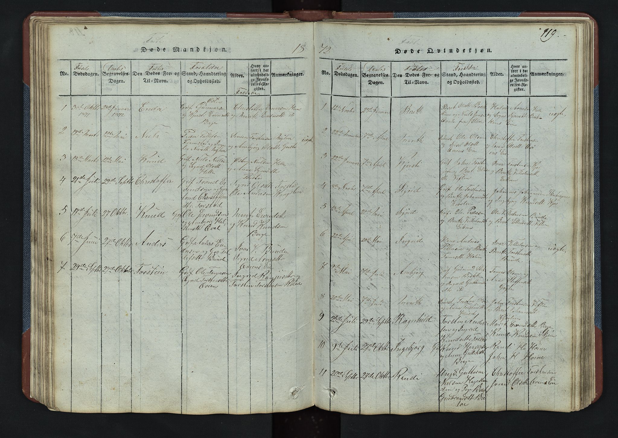 Vang prestekontor, Valdres, AV/SAH-PREST-140/H/Hb/L0003: Klokkerbok nr. 3, 1814-1892, s. 119
