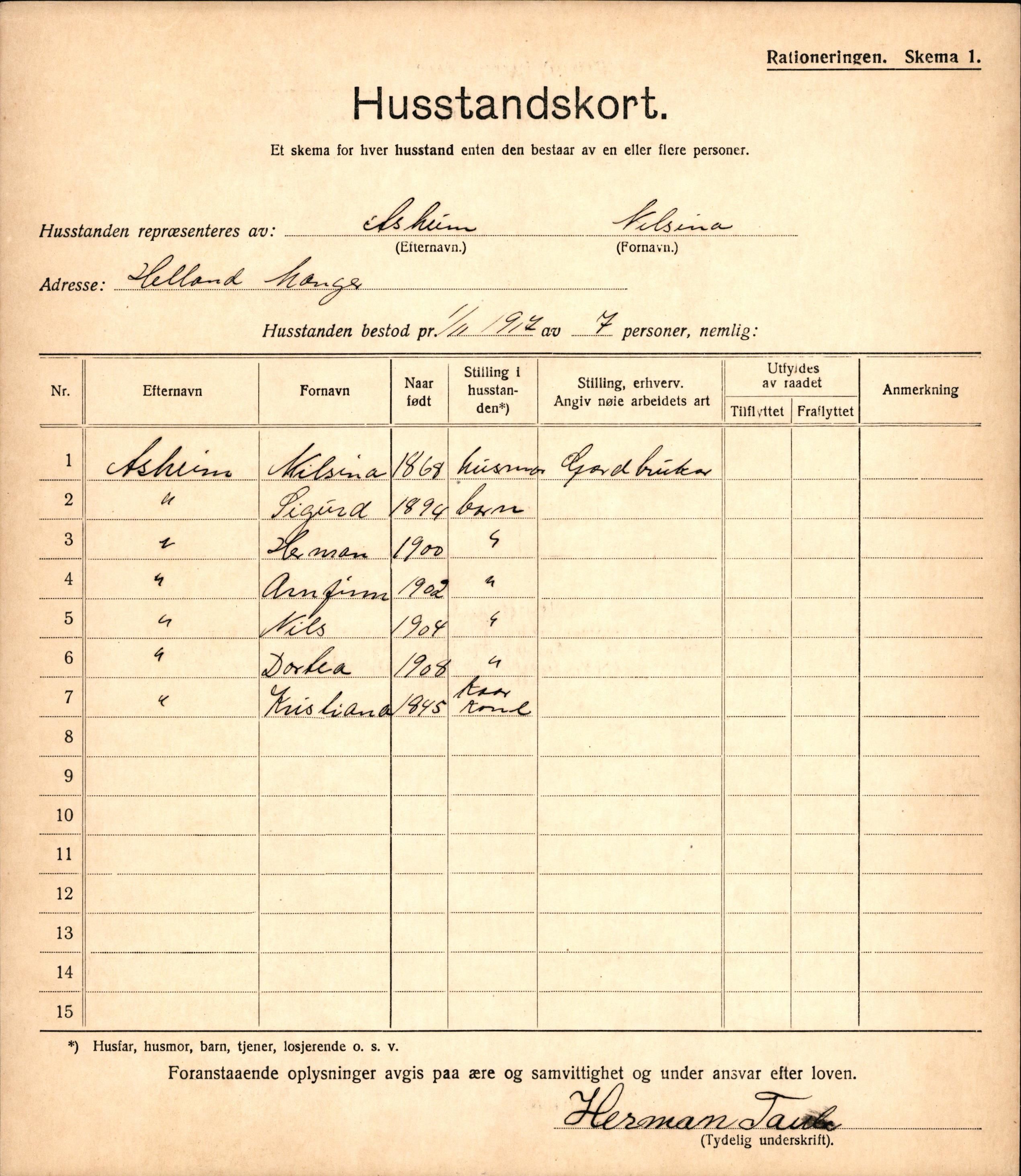 IKAH, Manger kommune, Provianteringsrådet, Husstander per 01.11.1917, 1917, s. 4