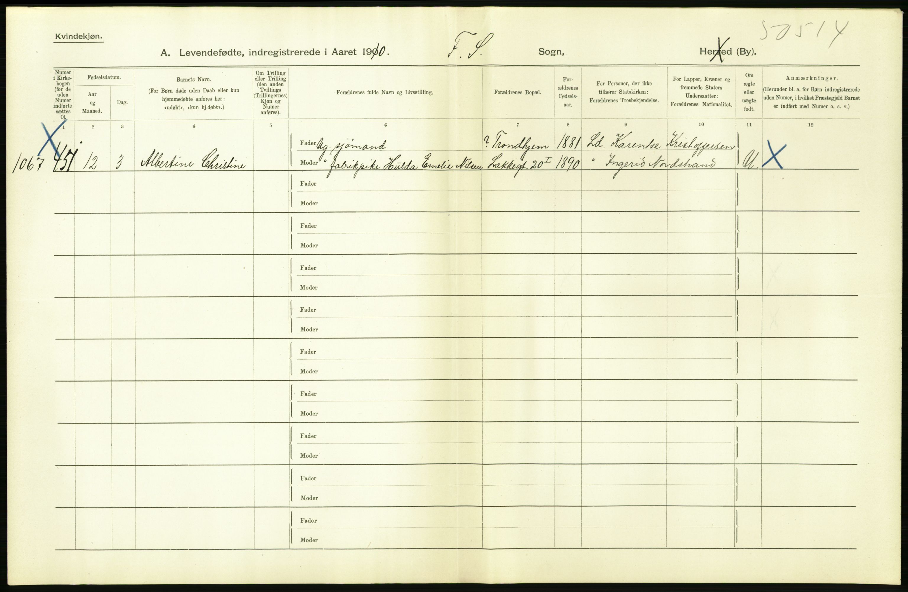 Statistisk sentralbyrå, Sosiodemografiske emner, Befolkning, AV/RA-S-2228/D/Df/Dfa/Dfah/L0007: Kristiania: Levendefødte kvinner., 1910, s. 500