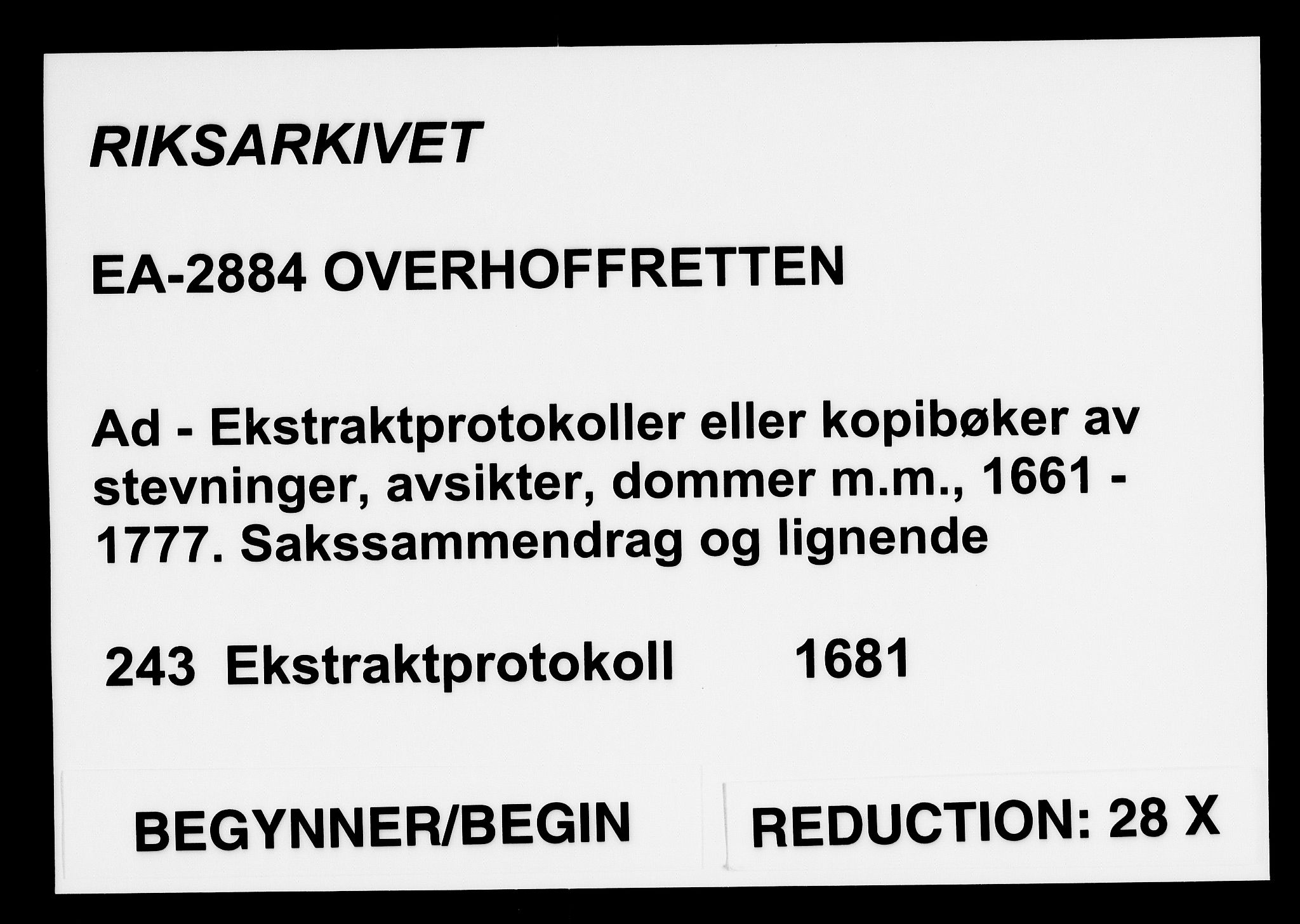 Overhoffretten 1667-1797, AV/RA-EA-2884/Ad/L0243: Ekstraktprotokoll, 1681