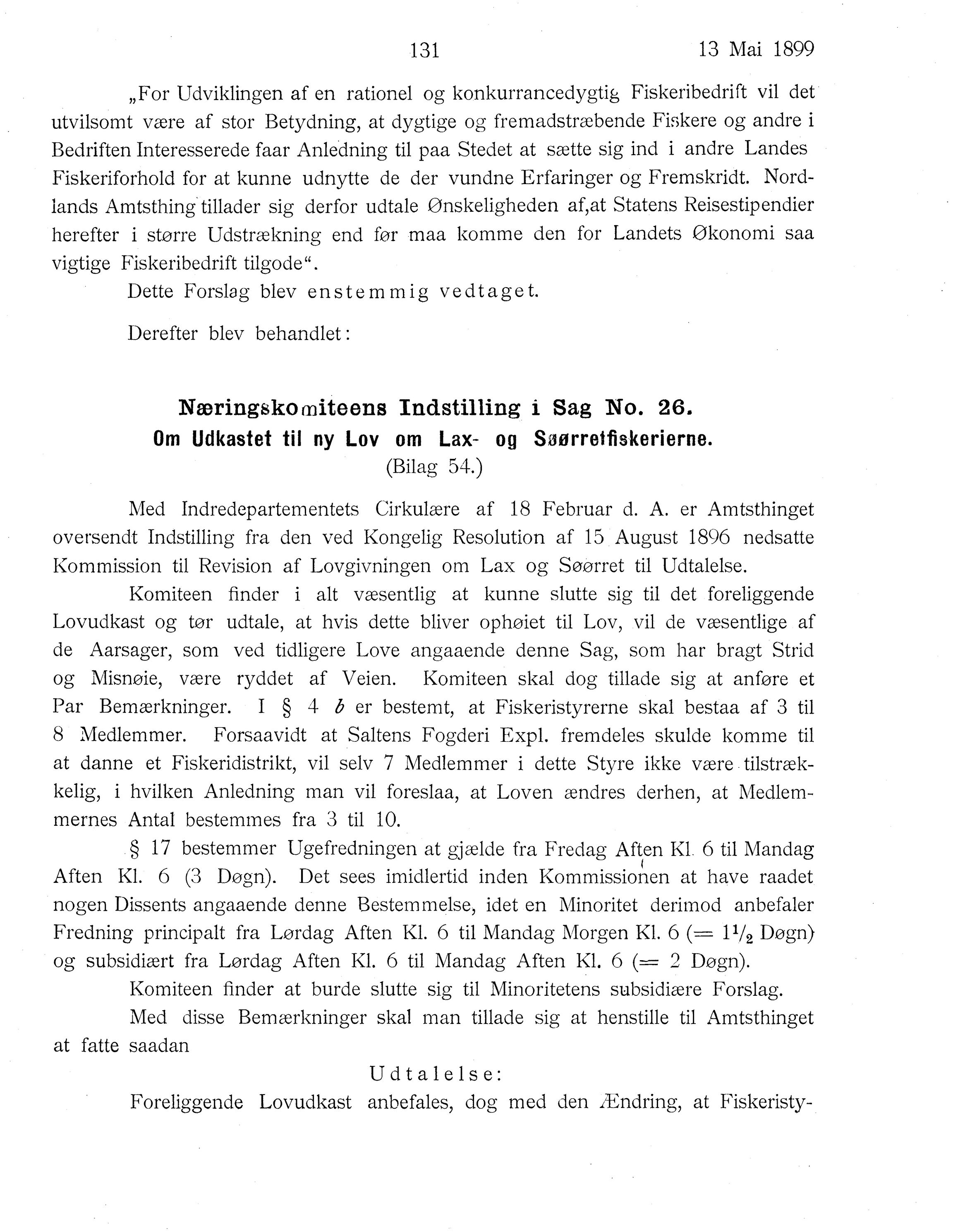 Nordland Fylkeskommune. Fylkestinget, AIN/NFK-17/176/A/Ac/L0022: Fylkestingsforhandlinger 1899, 1899