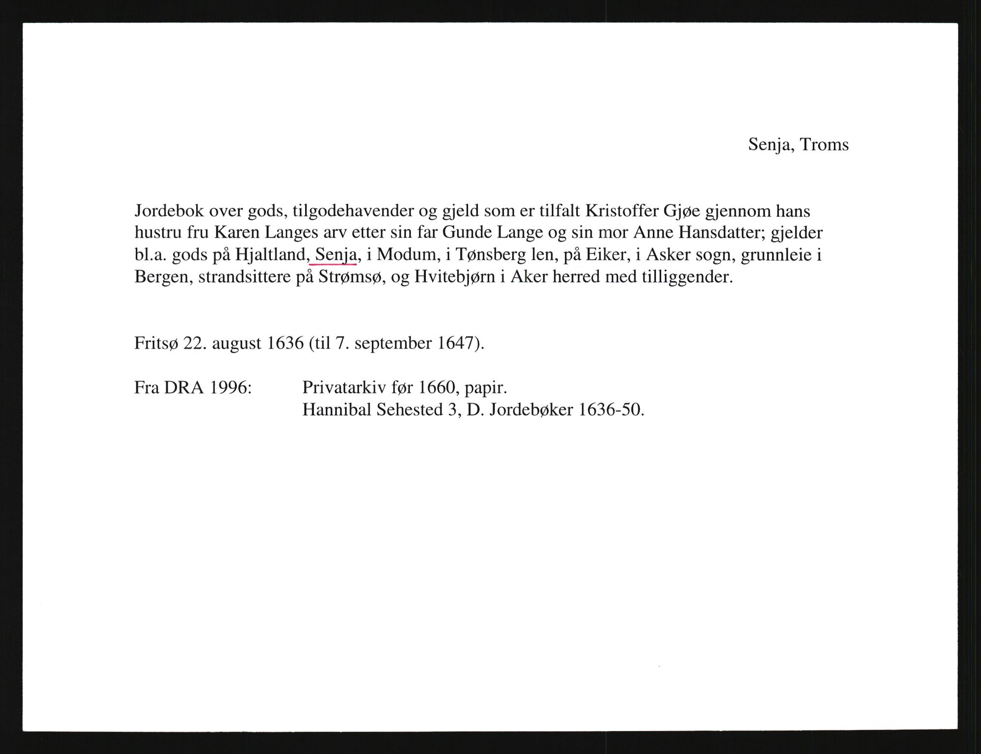 Riksarkivets diplomsamling, AV/RA-EA-5965/F35/F35e/L0034: Registreringssedler Nordland, Troms og ikke stedfestede ("uplasserte") sedler, 1400-1700, s. 23