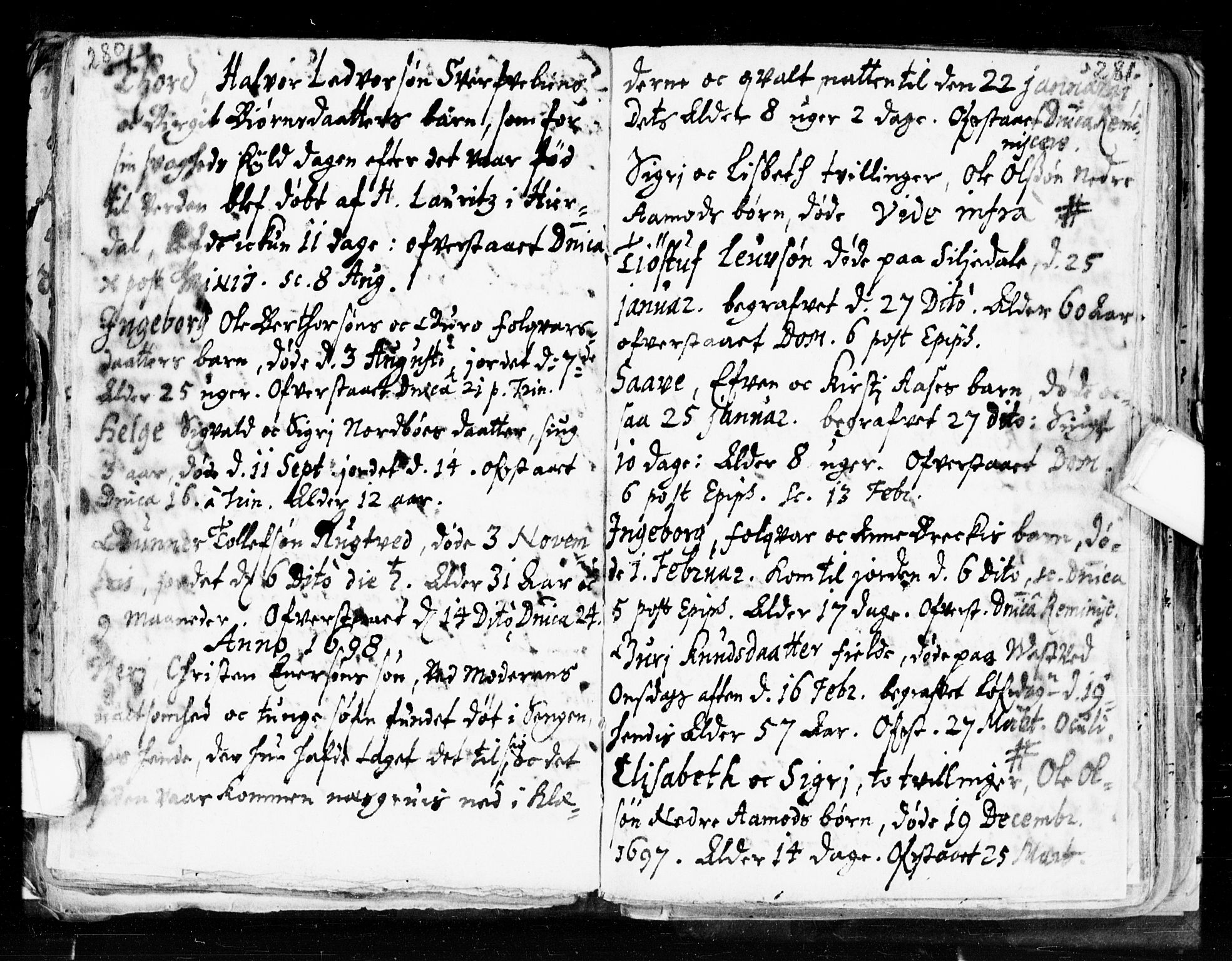 Seljord kirkebøker, AV/SAKO-A-20/F/Fa/L0002: Ministerialbok nr. I 2, 1689-1713, s. 280-281