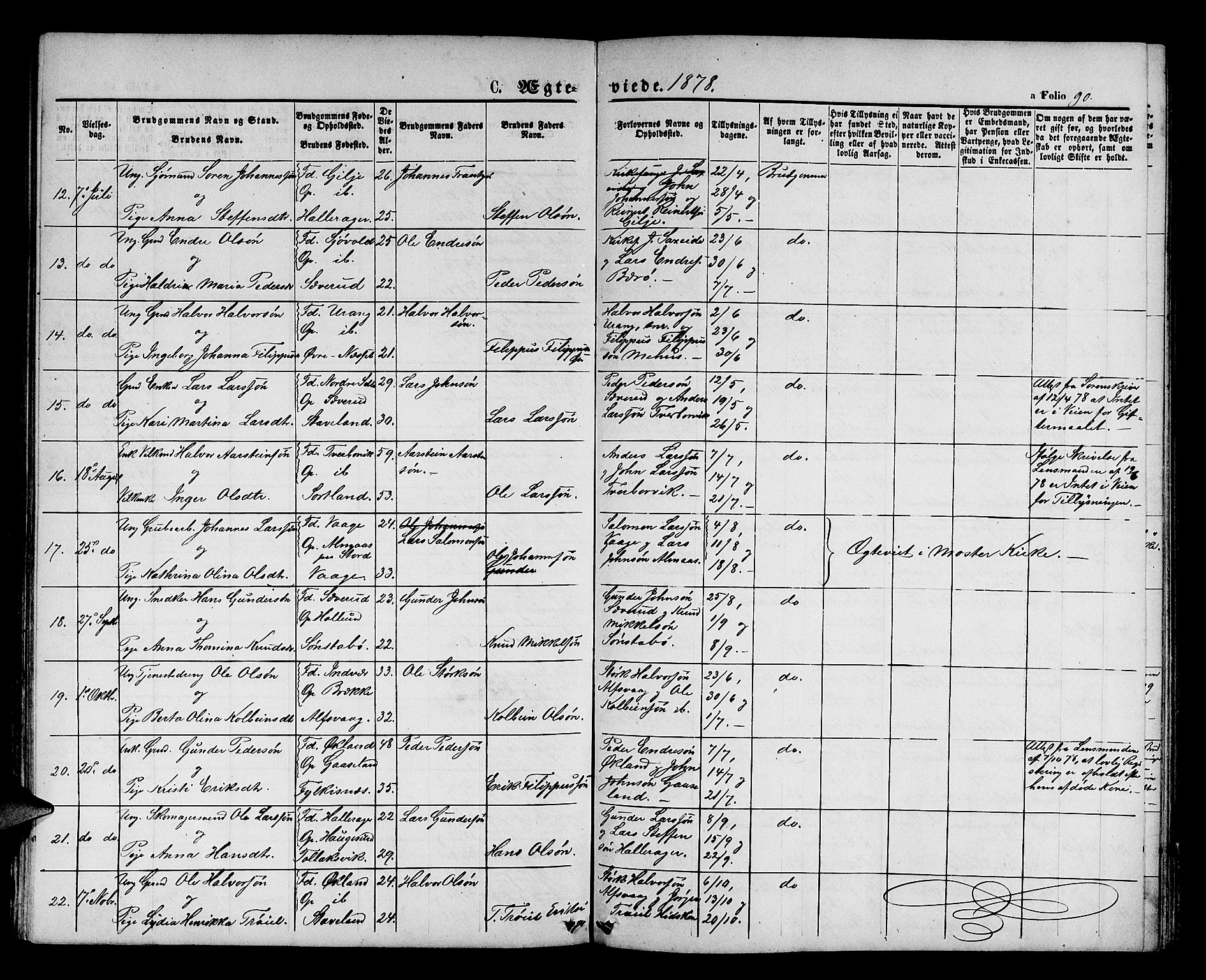 Finnås sokneprestembete, SAB/A-99925/H/Ha/Hab/Habb/L0002: Klokkerbok nr. B 2, 1871-1881, s. 90