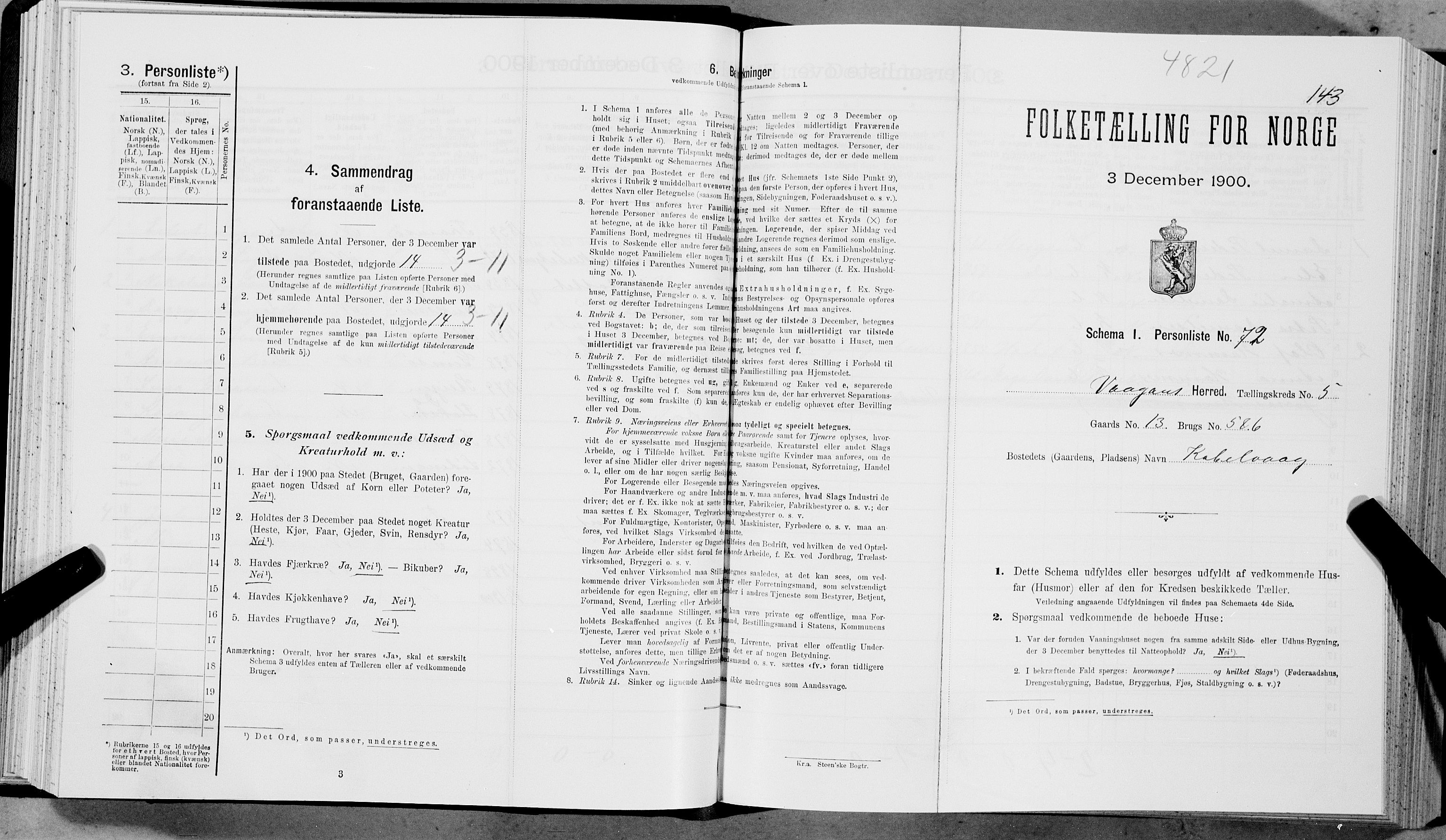 SAT, Folketelling 1900 for 1865 Vågan herred, 1900, s. 483