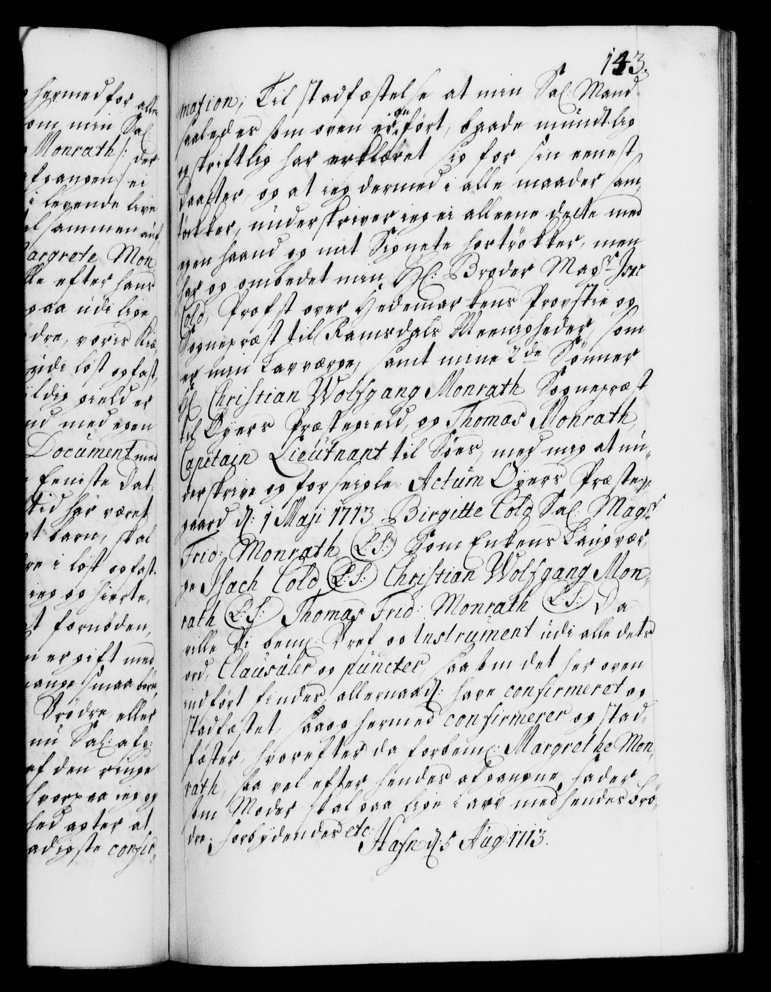 Danske Kanselli 1572-1799, AV/RA-EA-3023/F/Fc/Fca/Fcaa/L0021: Norske registre, 1712-1715, s. 143a