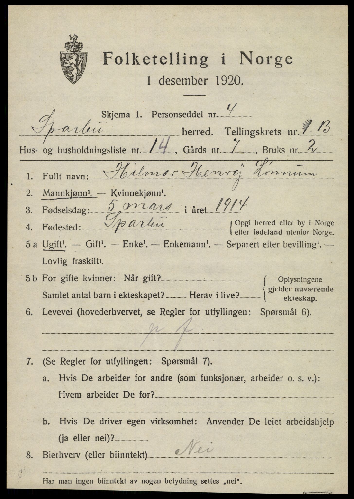 SAT, Folketelling 1920 for 1731 Sparbu herred, 1920, s. 2119
