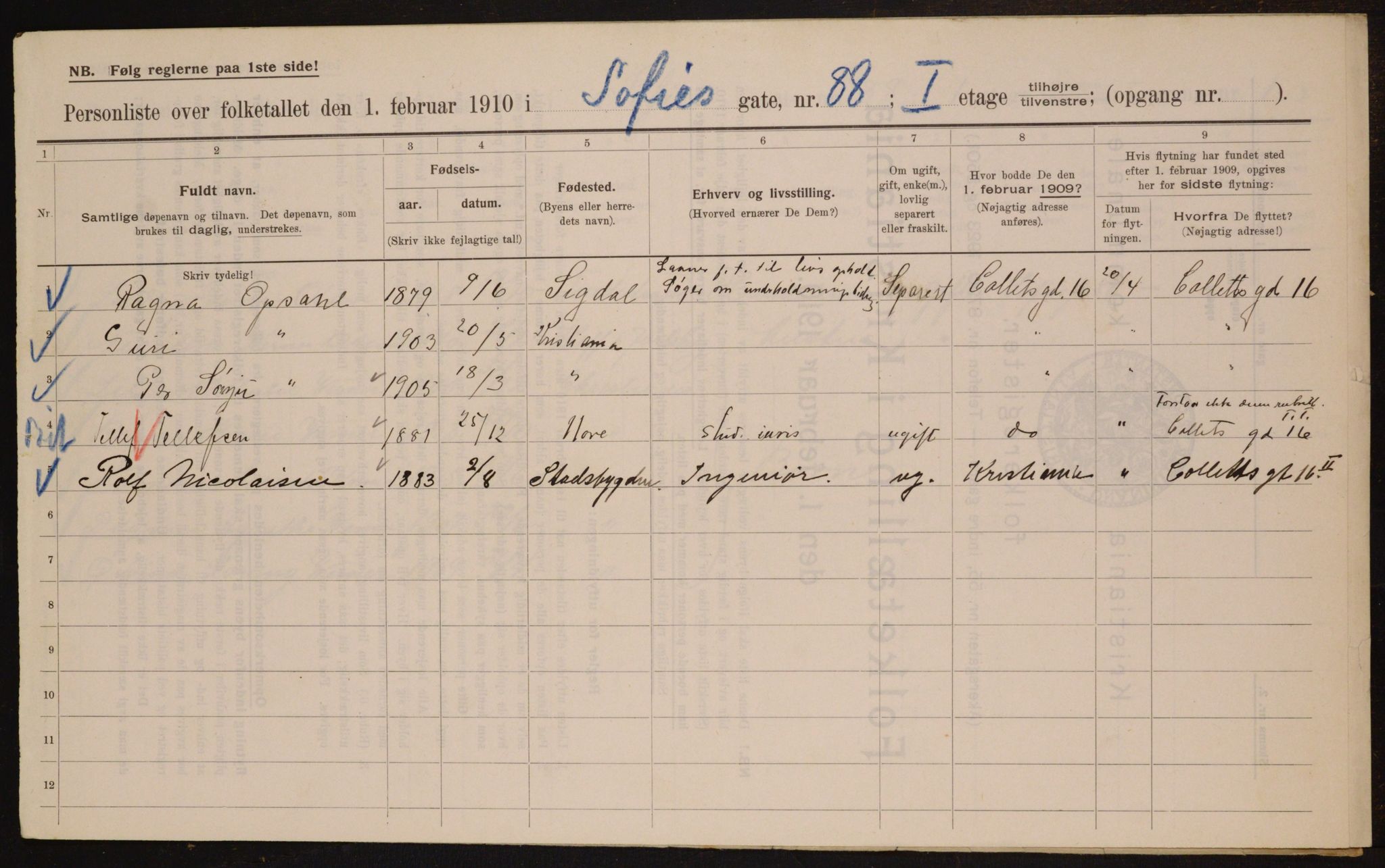 OBA, Kommunal folketelling 1.2.1910 for Kristiania, 1910, s. 94662