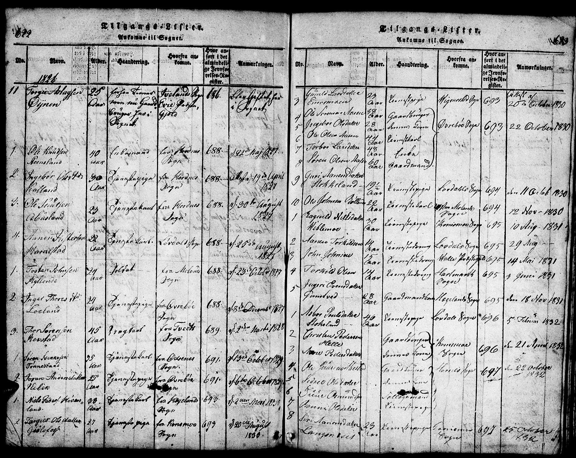 Bjelland sokneprestkontor, AV/SAK-1111-0005/F/Fb/Fba/L0003: Klokkerbok nr. B 3, 1816-1870, s. 622-623