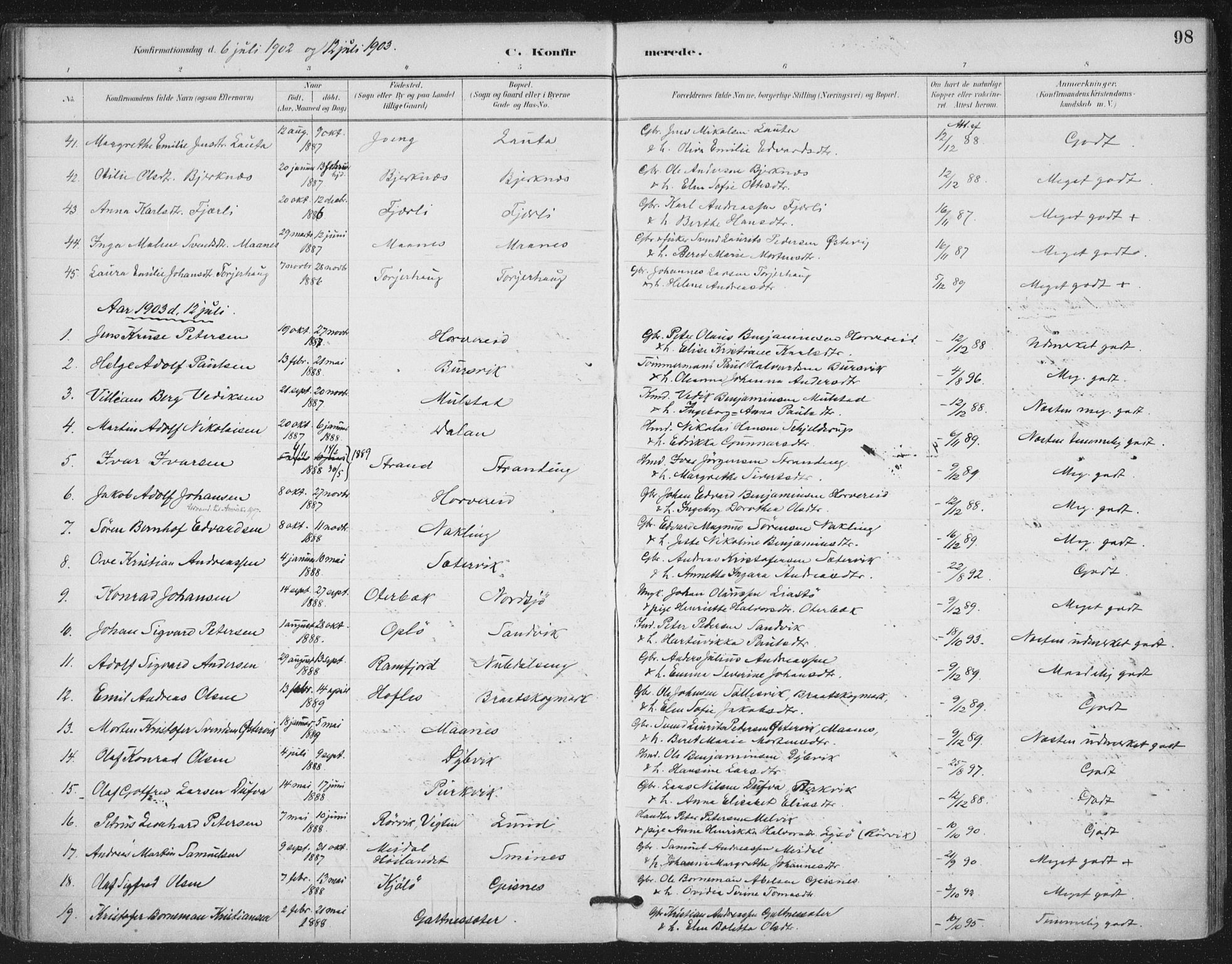 Ministerialprotokoller, klokkerbøker og fødselsregistre - Nord-Trøndelag, SAT/A-1458/780/L0644: Ministerialbok nr. 780A08, 1886-1903, s. 98