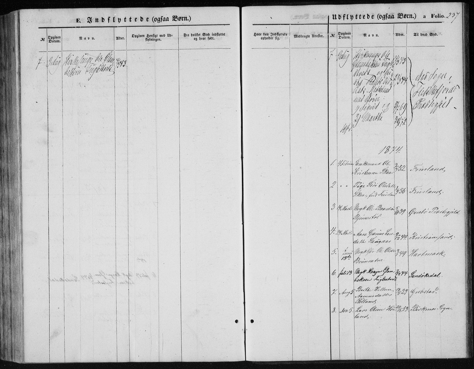 Holum sokneprestkontor, SAK/1111-0022/F/Fb/Fbc/L0002: Klokkerbok nr. B 2, 1860-1882, s. 237