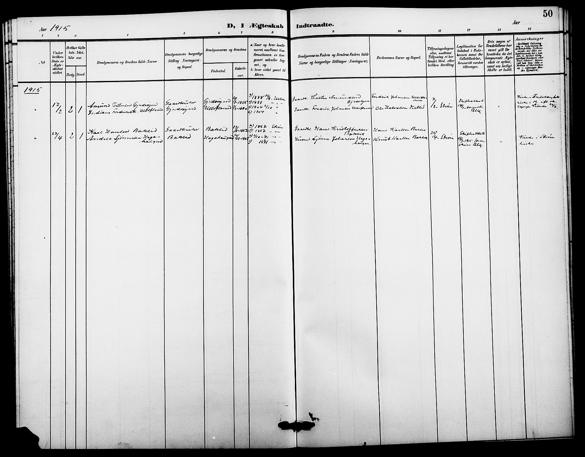 Sør-Odal prestekontor, SAH/PREST-030/H/Ha/Hab/L0007: Klokkerbok nr. 7, 1907-1915, s. 50