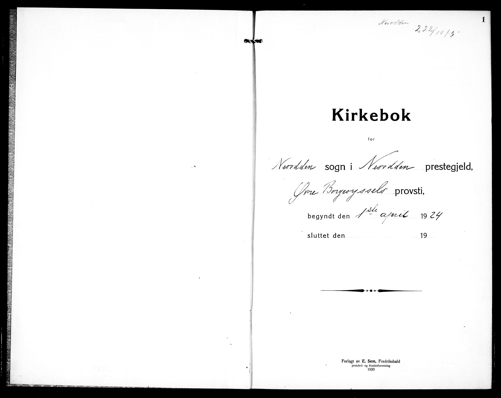 Nesodden prestekontor Kirkebøker, SAO/A-10013/G/Ga/L0003: Klokkerbok nr. I 3, 1924-1939, s. 1