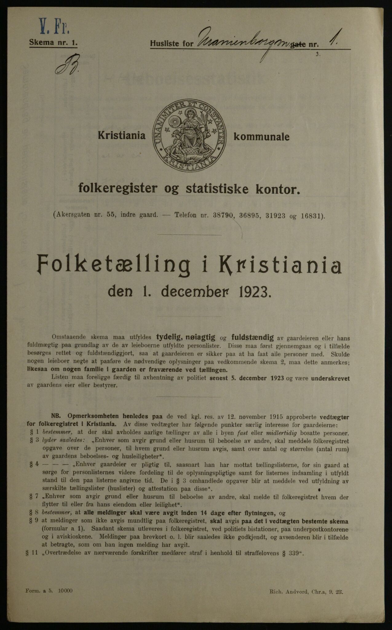 OBA, Kommunal folketelling 1.12.1923 for Kristiania, 1923, s. 133039