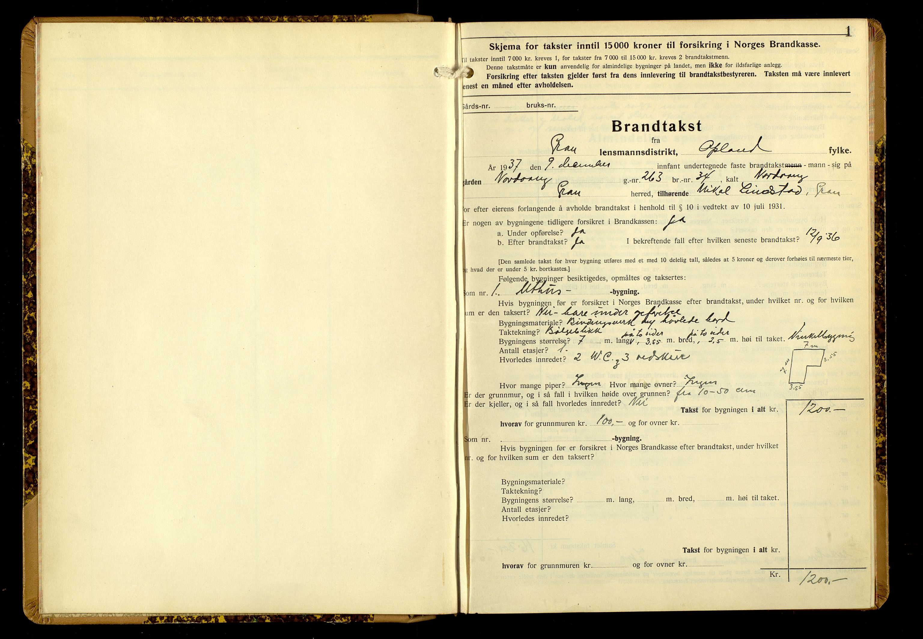 Norges Brannkasse, Gran, AV/SAH-NBRANG-050/F/L0005: Branntakstprotokoll, 1937-1949