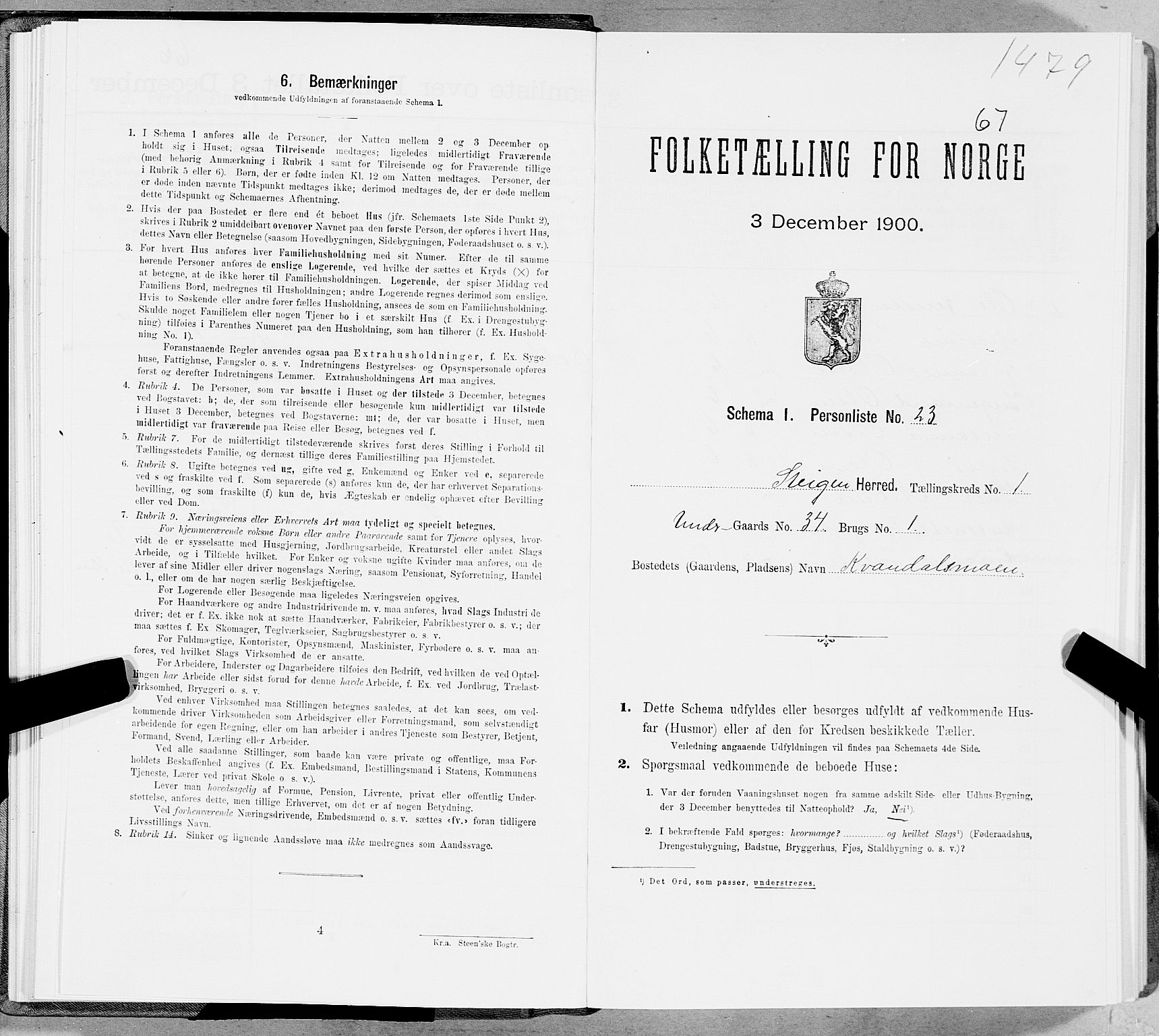 SAT, Folketelling 1900 for 1848 Steigen herred, 1900, s. 92