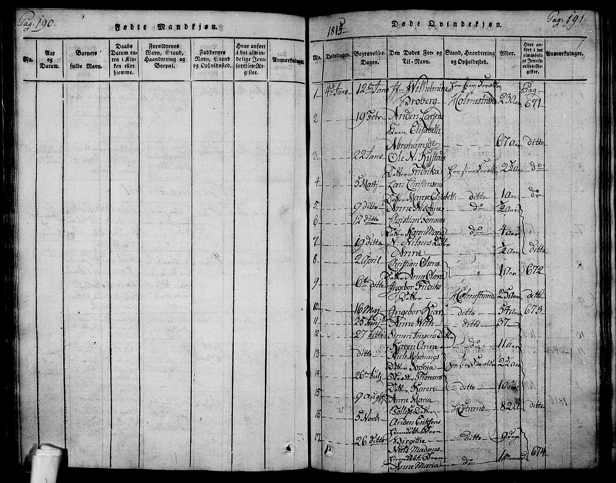 Holmestrand kirkebøker, AV/SAKO-A-346/F/Fa/L0001: Ministerialbok nr. 1, 1814-1840, s. 190-191