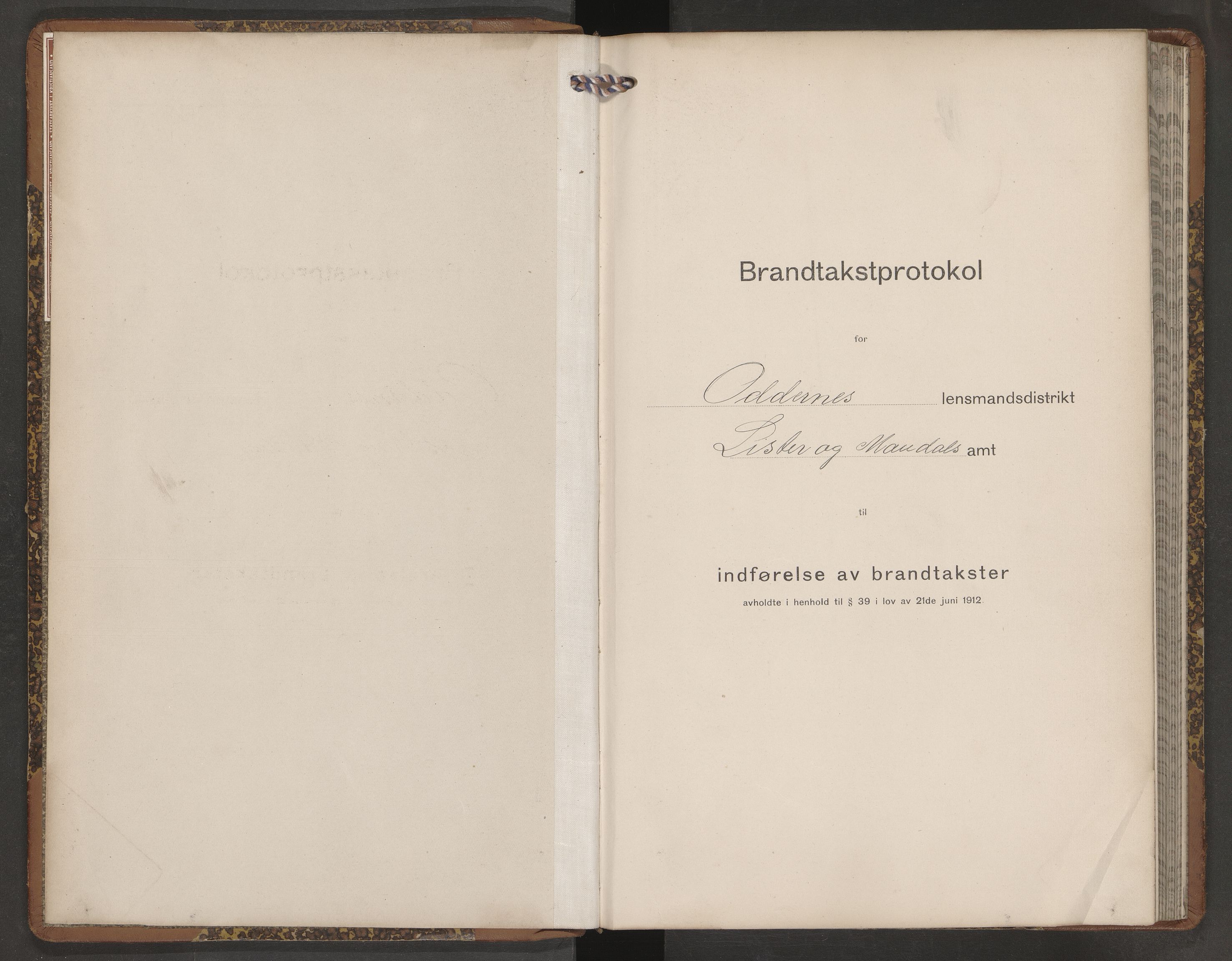 Norges Brannkasse Oddernes, AV/SAK-2241-0042/F/Fa/L0016: Branntakstprotokoll nr. 16, 1914-1915