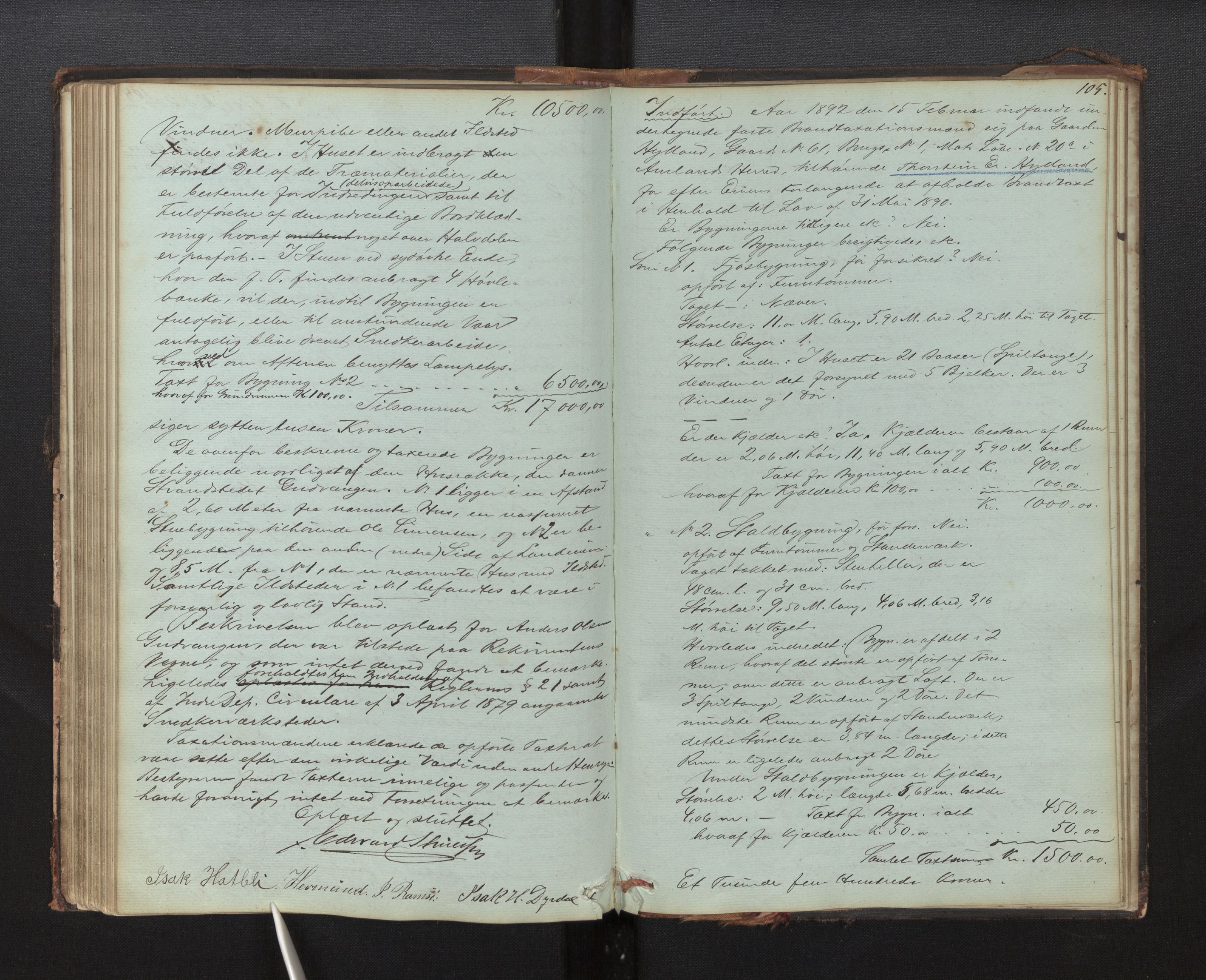 Lensmannen i Nærøy, AV/SAB-A-29601/0012/L0001: Branntakstprotokoll, 1846-1894, s. 104b-105a