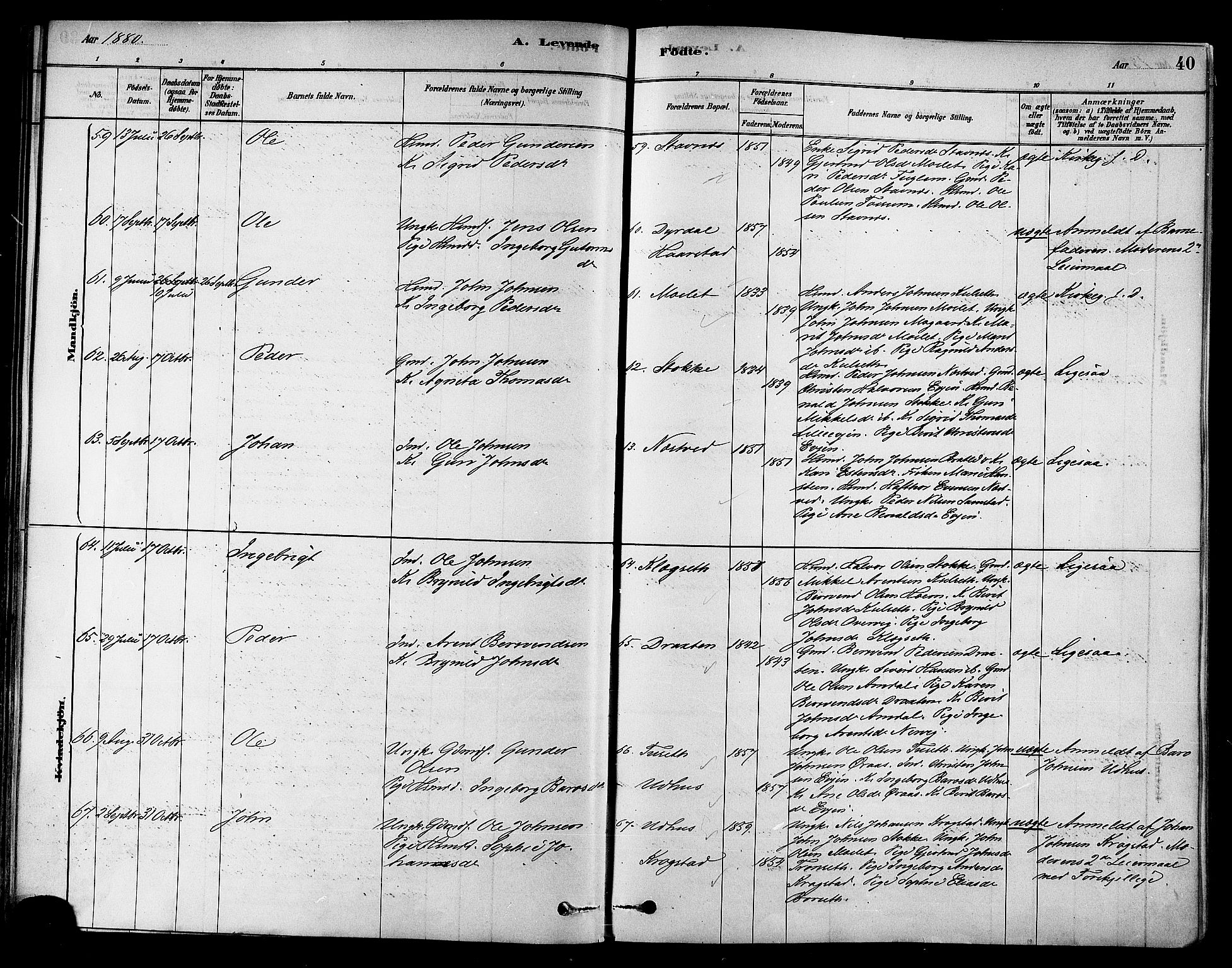 Ministerialprotokoller, klokkerbøker og fødselsregistre - Sør-Trøndelag, AV/SAT-A-1456/695/L1148: Ministerialbok nr. 695A08, 1878-1891, s. 40