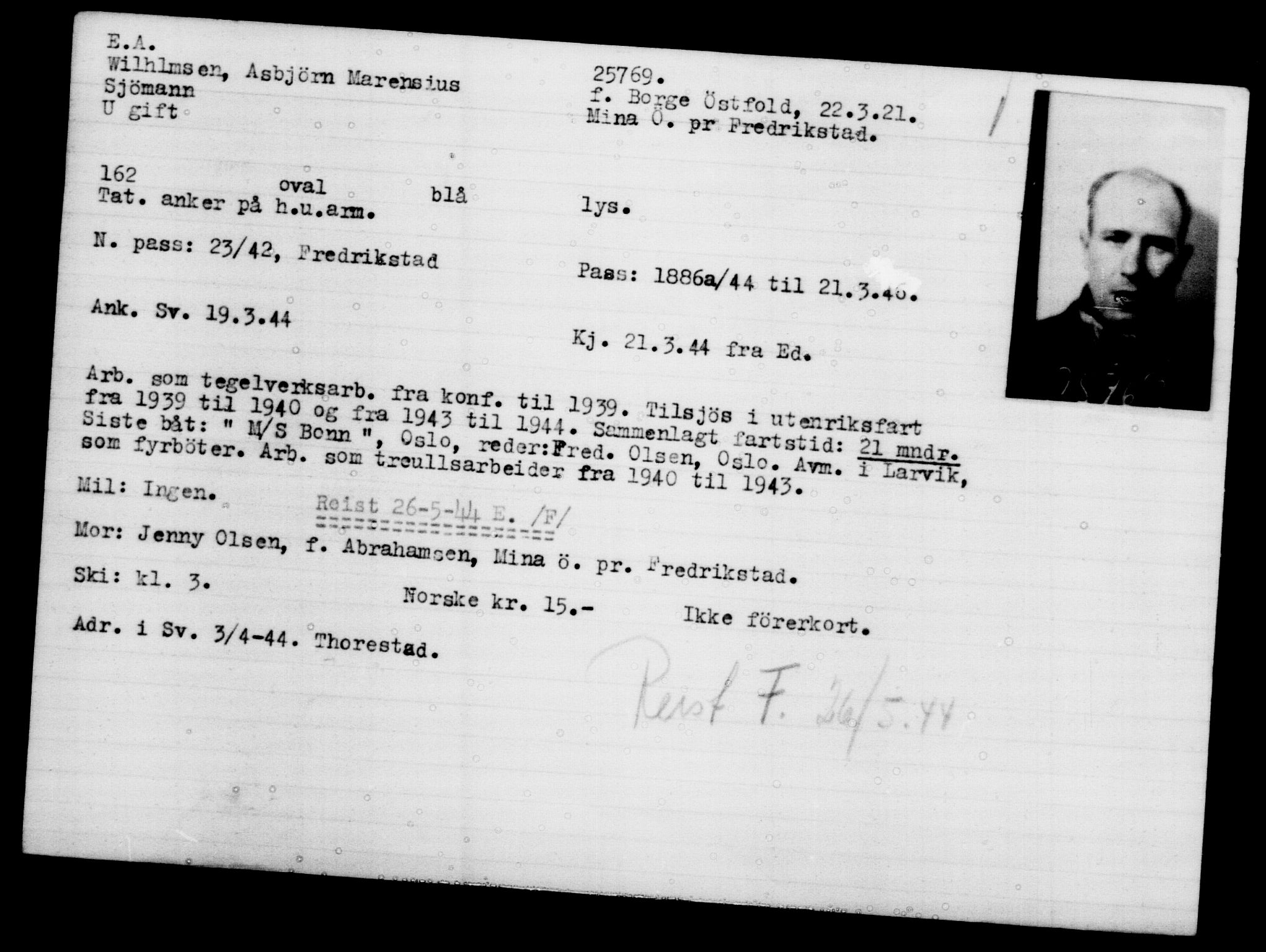 Utenriksstasjonene, Legasjonen i Stockholm, Flyktningkontoret, AV/RA-S-6753/V/Va/L0011: Kjesäterkartoteket, flyktninger med registreringsnr. 25300-28349, 1940-1945, s. 487