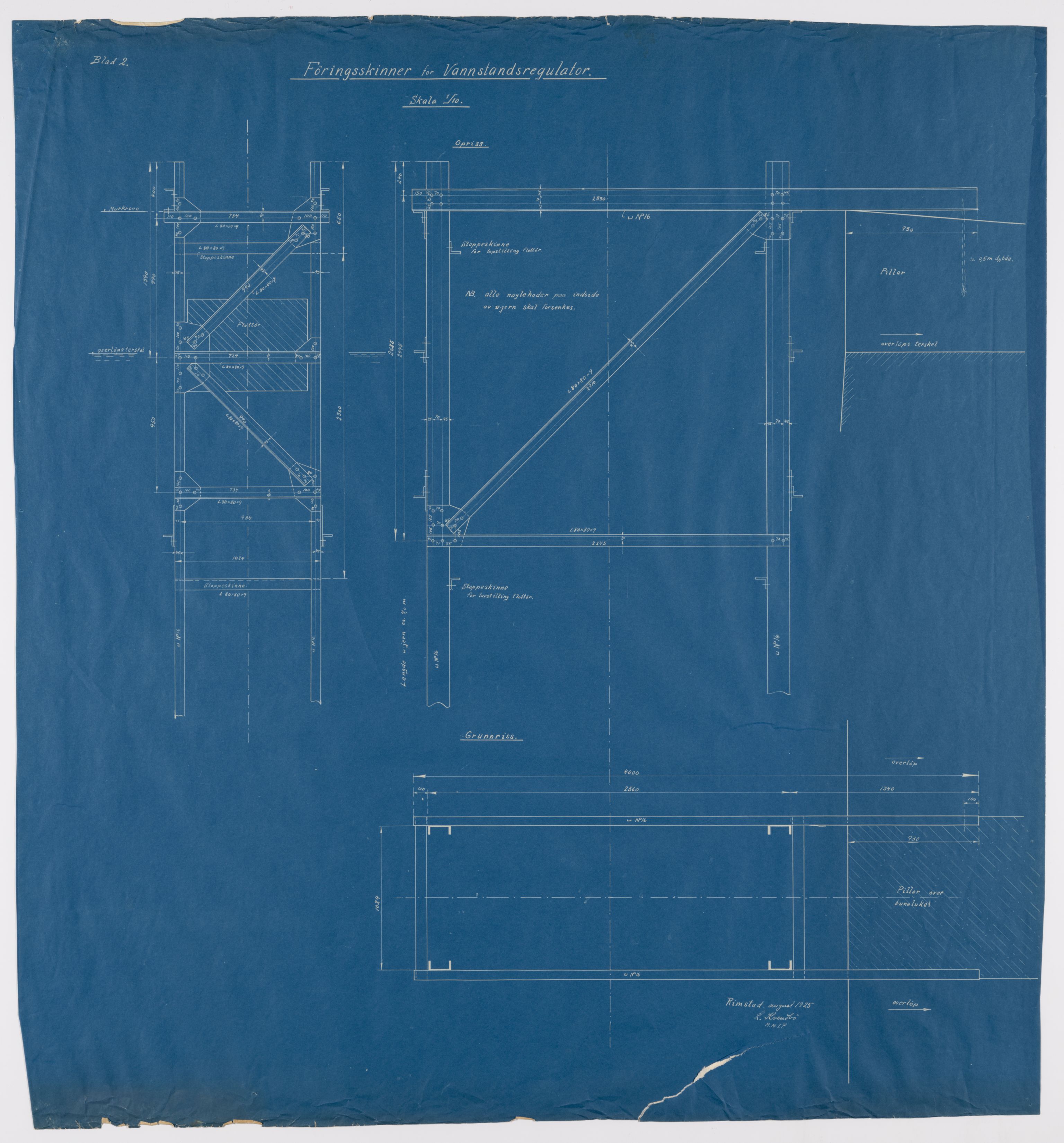 Tingvoll Ullvarefabrikk, IKAM/P-00482/T/Ta/L0012: Tegninger vedr. vannstandsregulator, 1925