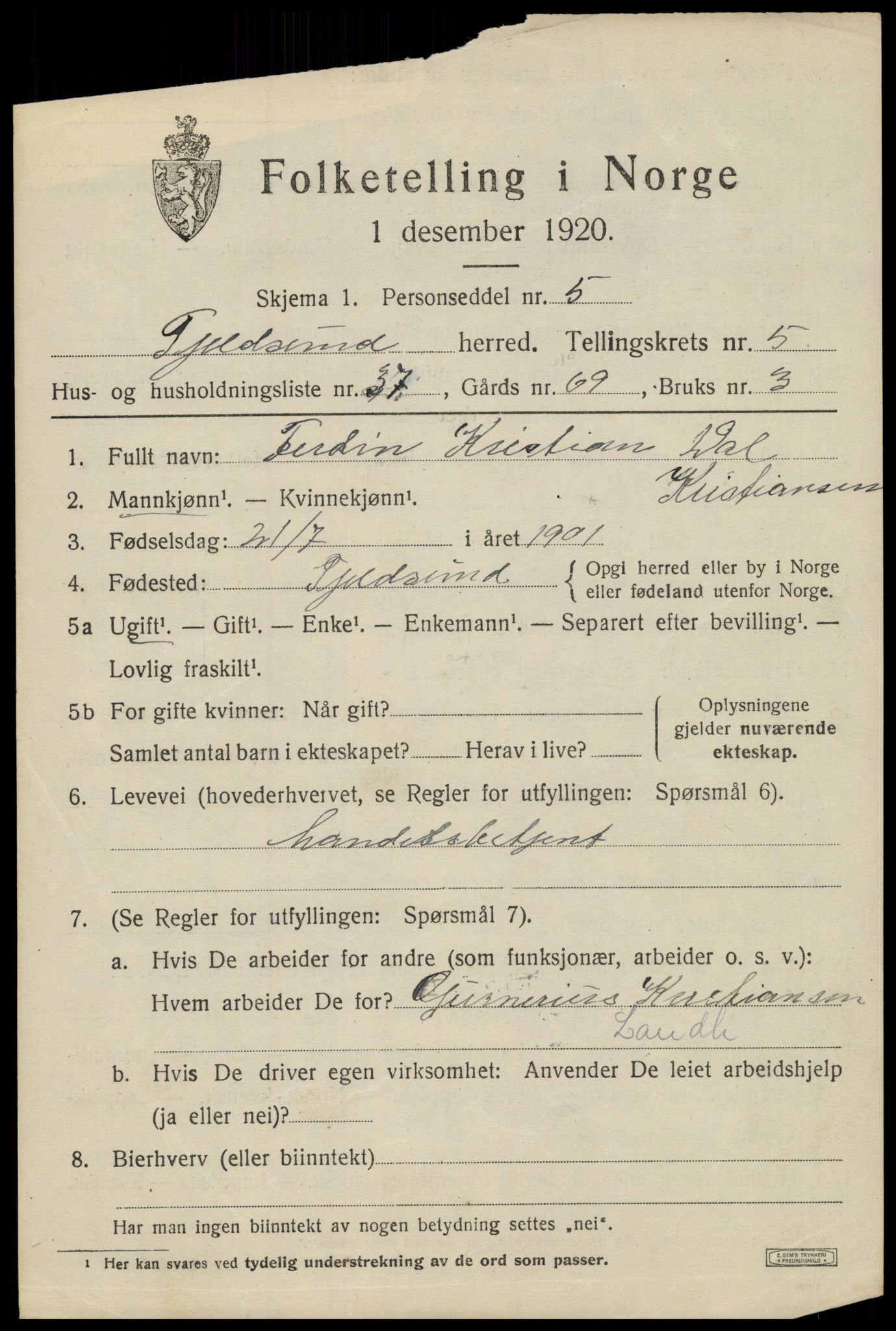 SAT, Folketelling 1920 for 1852 Tjeldsund herred, 1920, s. 3222