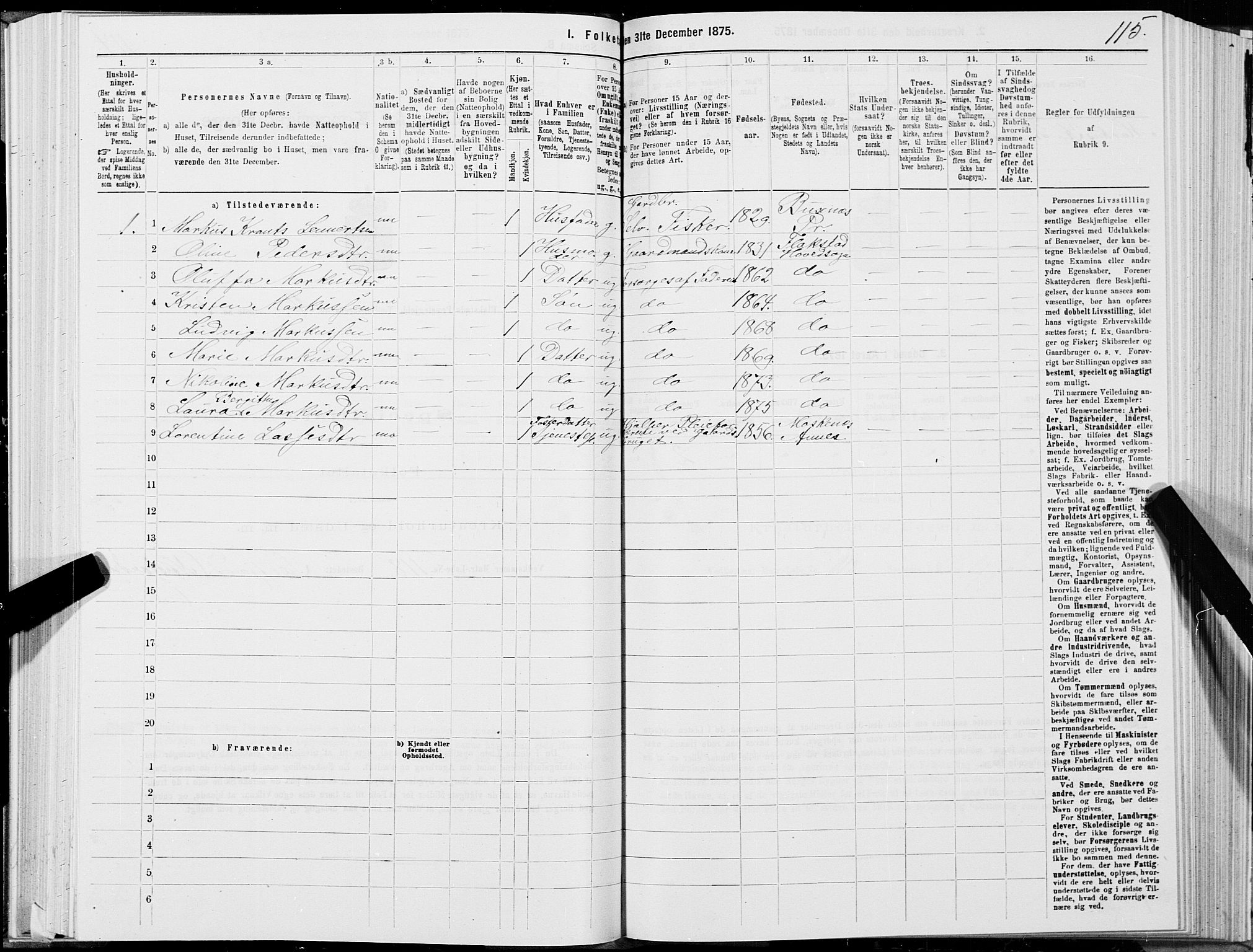 SAT, Folketelling 1875 for 1859P Flakstad prestegjeld, 1875, s. 1115