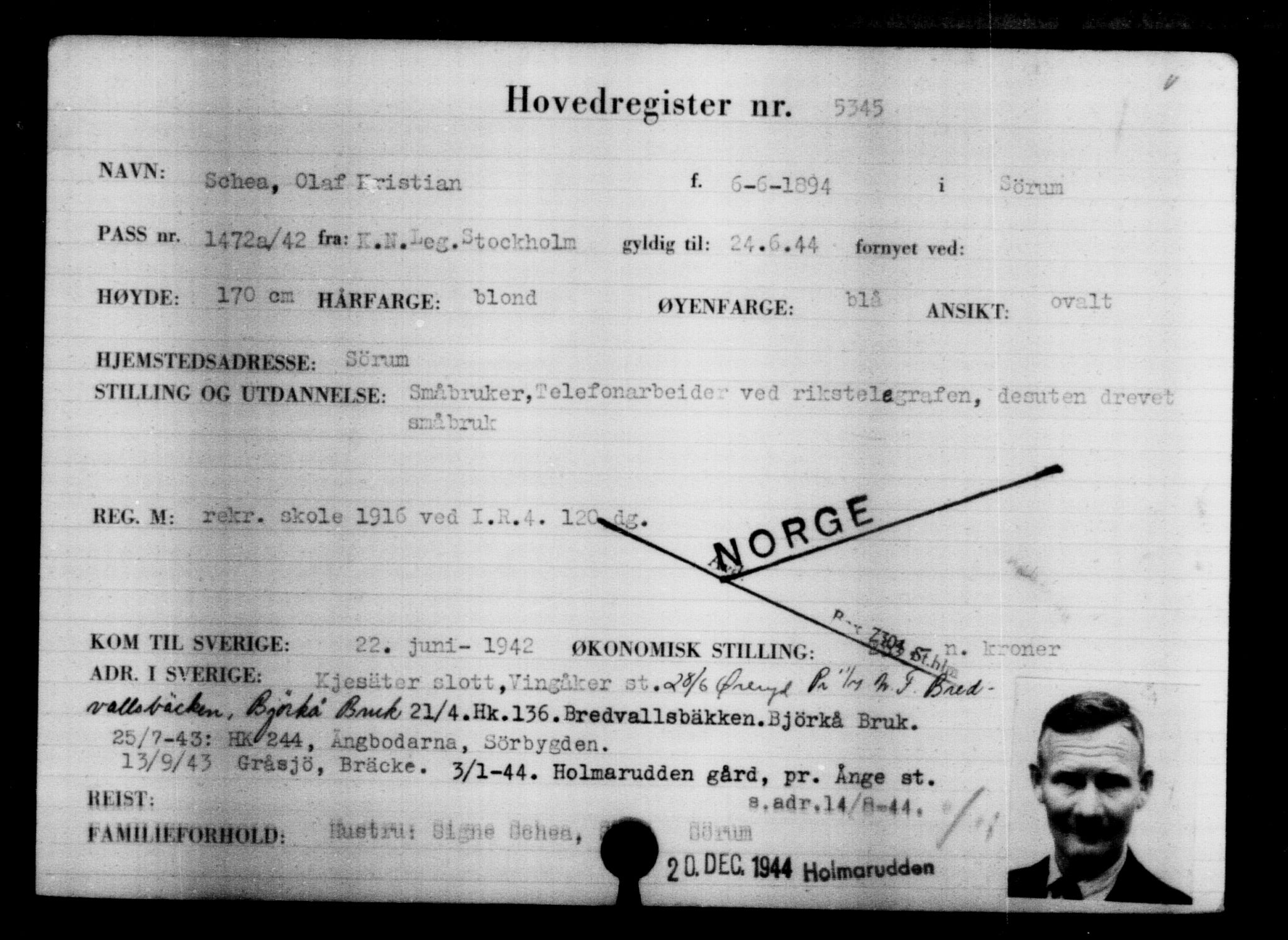Utenriksstasjonene, Legasjonen i Stockholm, Flyktningkontoret, AV/RA-S-6753/V/Va/L0004: Kjesäterkartoteket, flyktninger med registreringsnr. 3496-6610, 1940-1945, s. 2130
