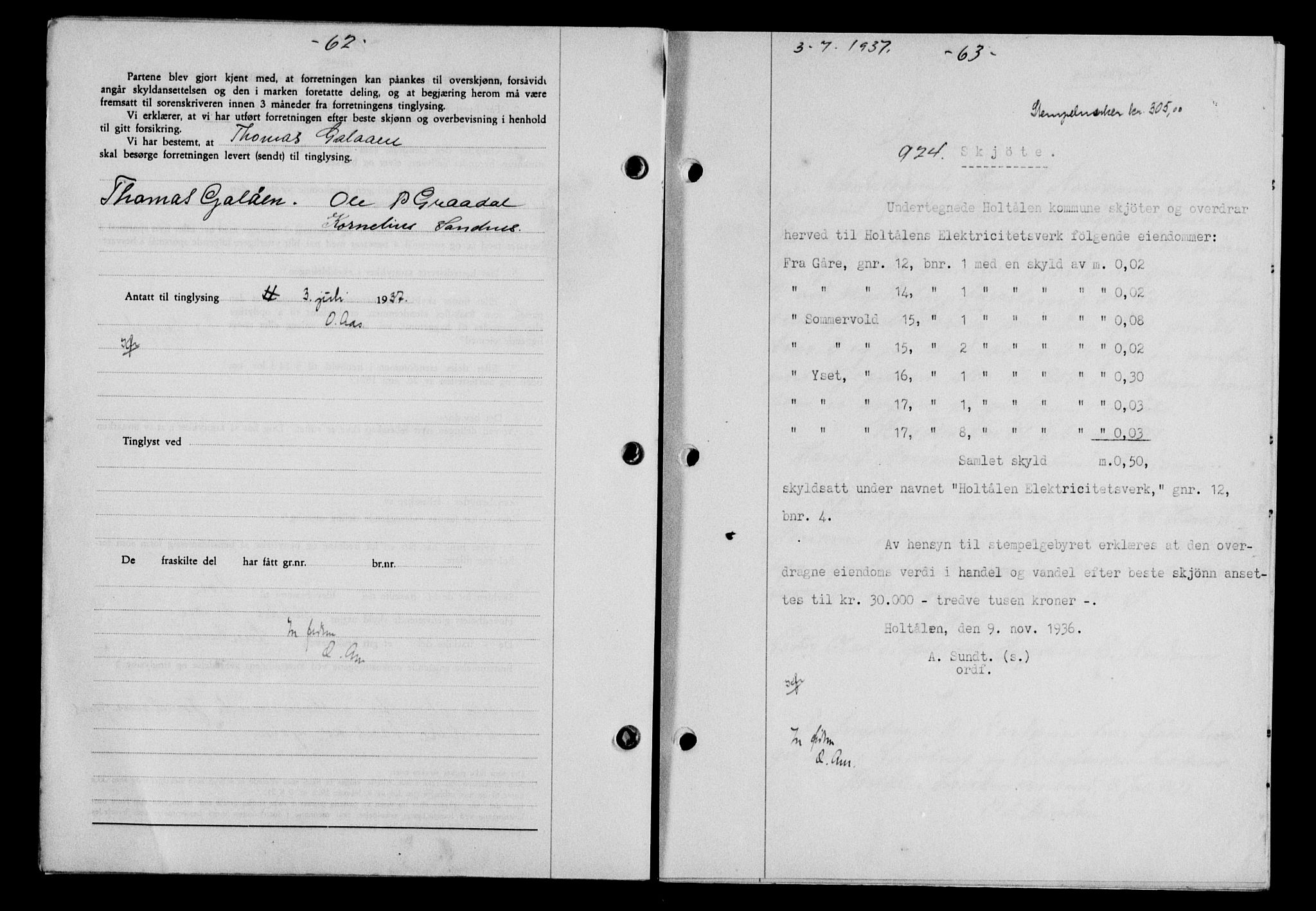 Gauldal sorenskriveri, SAT/A-0014/1/2/2C/L0047: Pantebok nr. 50-51, 1937-1937, Dagboknr: 924/1937
