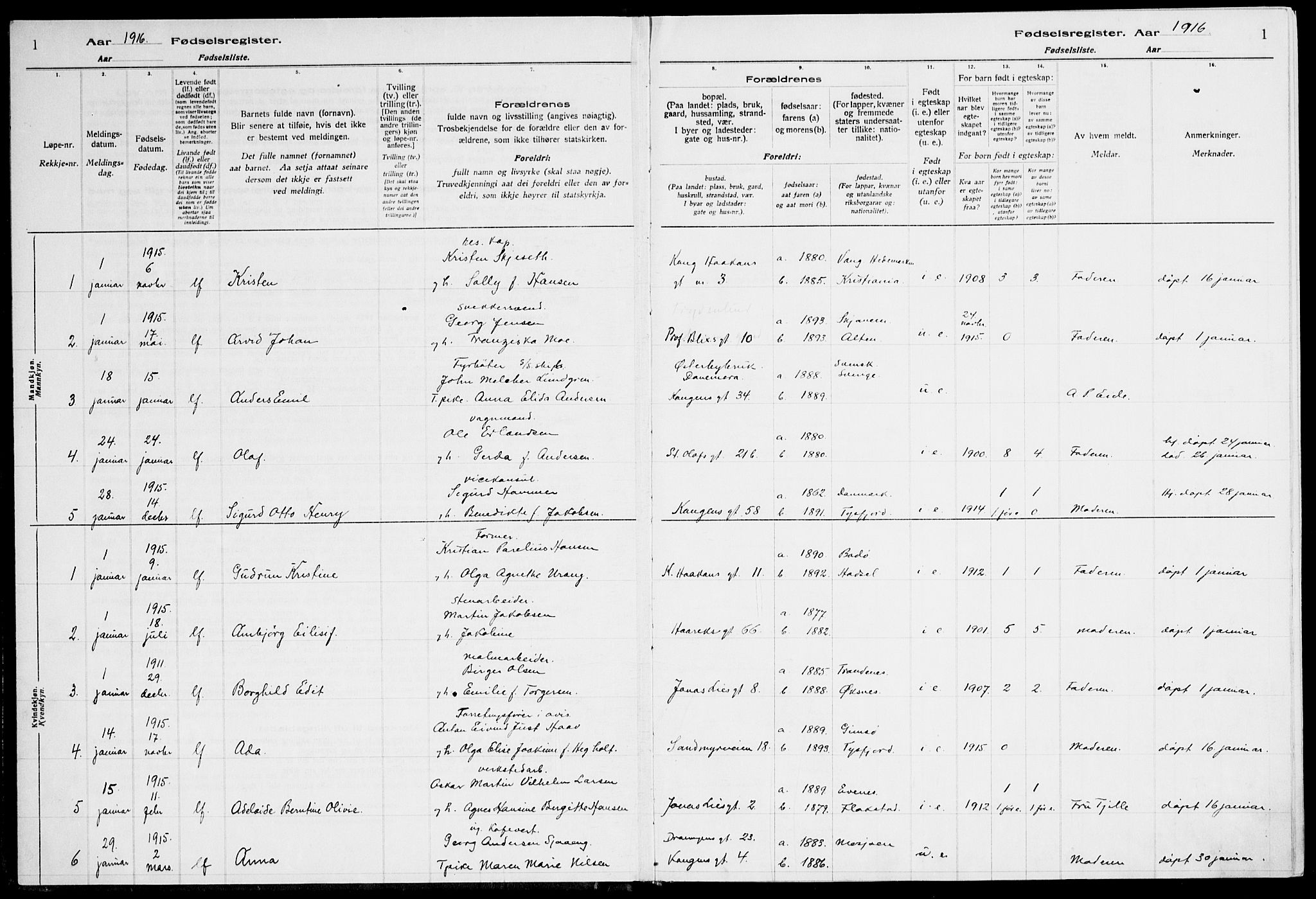 Ministerialprotokoller, klokkerbøker og fødselsregistre - Nordland, AV/SAT-A-1459/871/L1013: Fødselsregister nr. 871.II.4.1, 1916-1924, s. 1