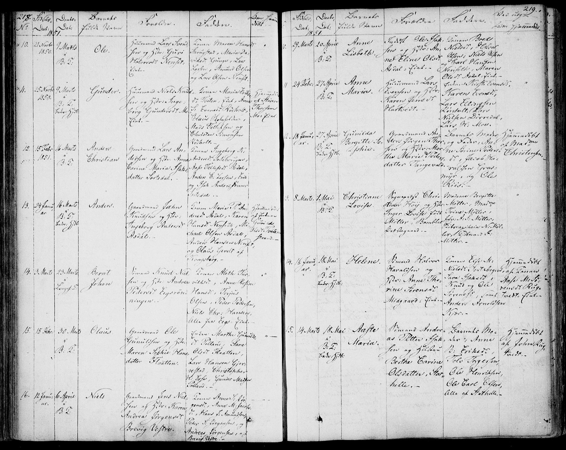 Bamble kirkebøker, AV/SAKO-A-253/F/Fa/L0004: Ministerialbok nr. I 4, 1834-1853, s. 218-219