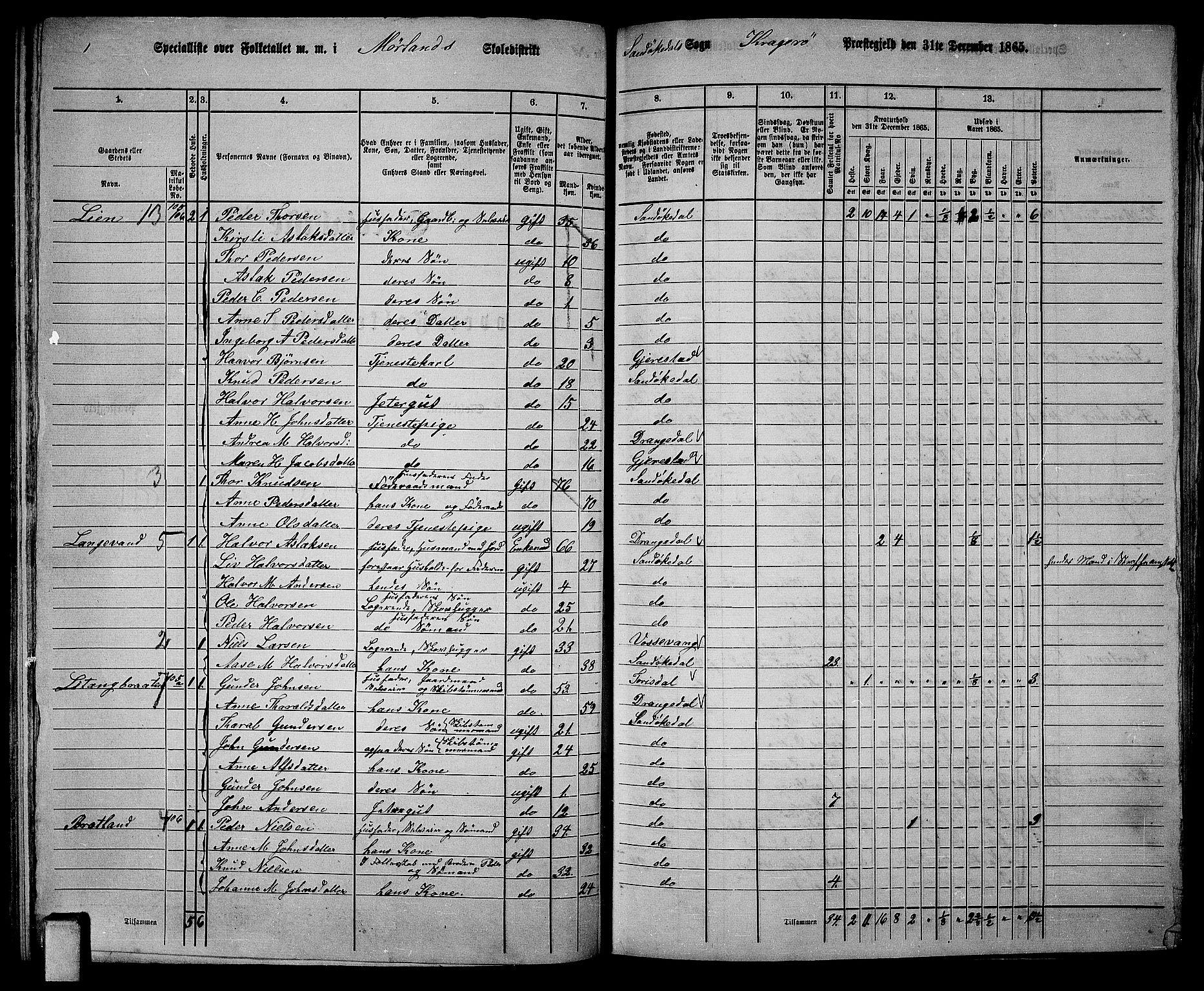 RA, Folketelling 1865 for 0816L Kragerø prestegjeld, Sannidal sokn og Skåtøy sokn, 1865, s. 65