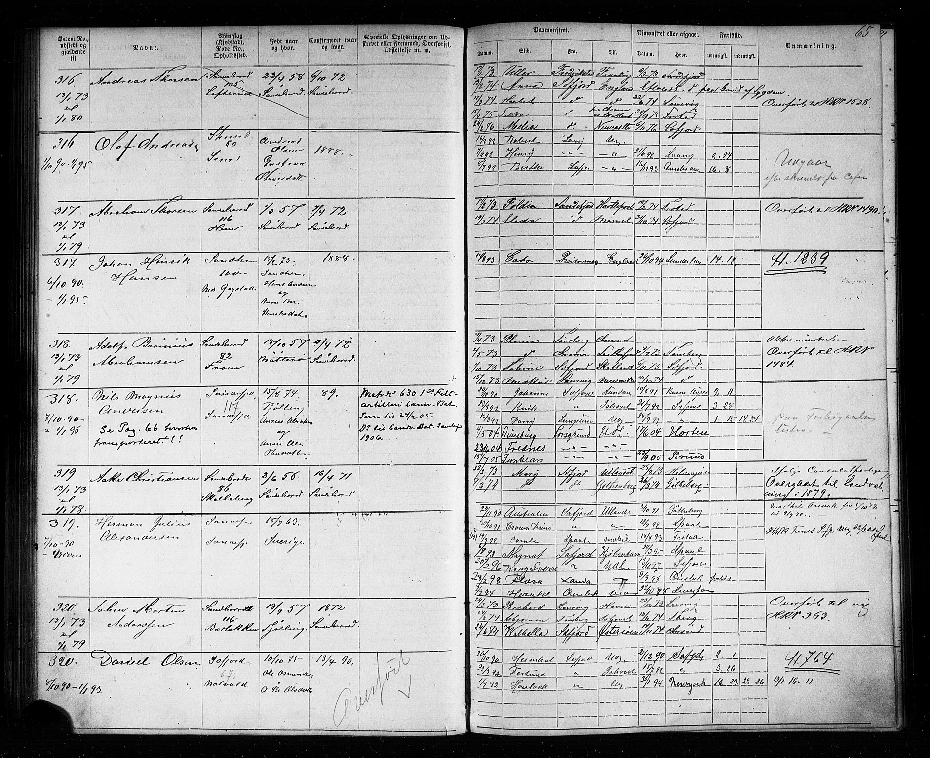 Sandefjord innrulleringskontor, AV/SAKO-A-788/F/Fa/L0003: Annotasjonsrulle, 1872-1879, s. 69