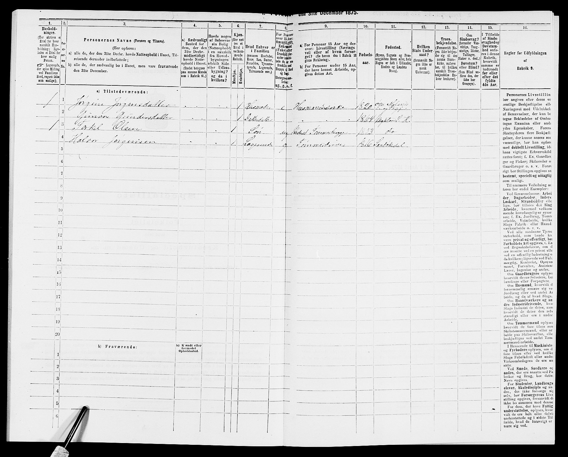 SAK, Folketelling 1875 for 0933P Herefoss prestegjeld, 1875, s. 619