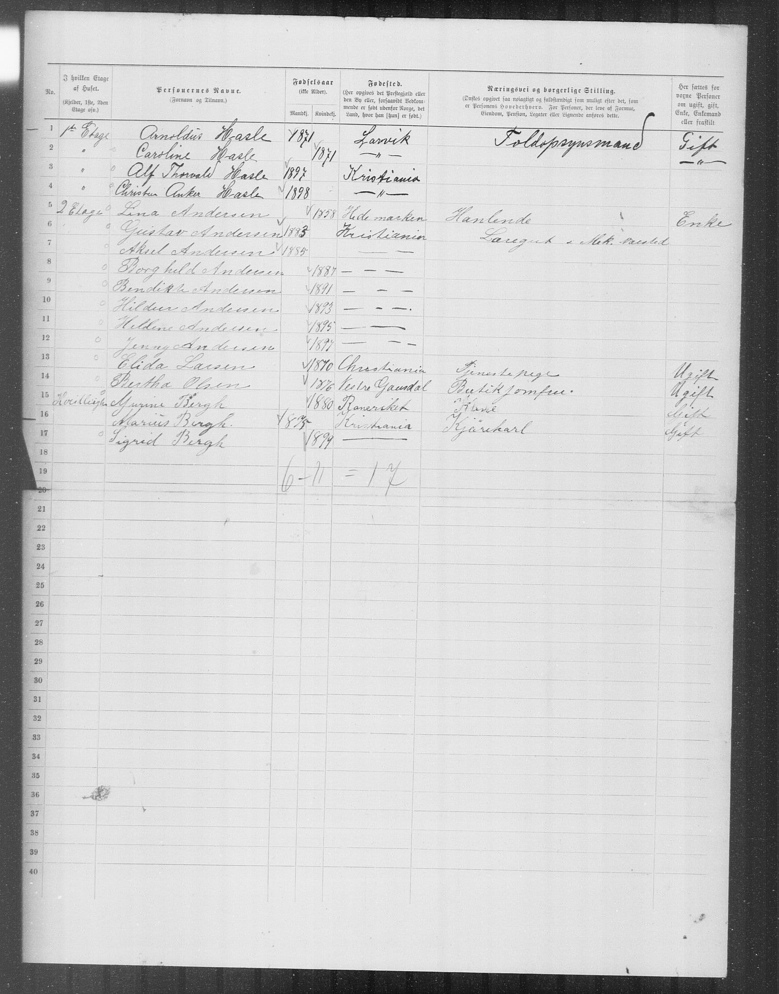OBA, Kommunal folketelling 31.12.1899 for Kristiania kjøpstad, 1899, s. 12696
