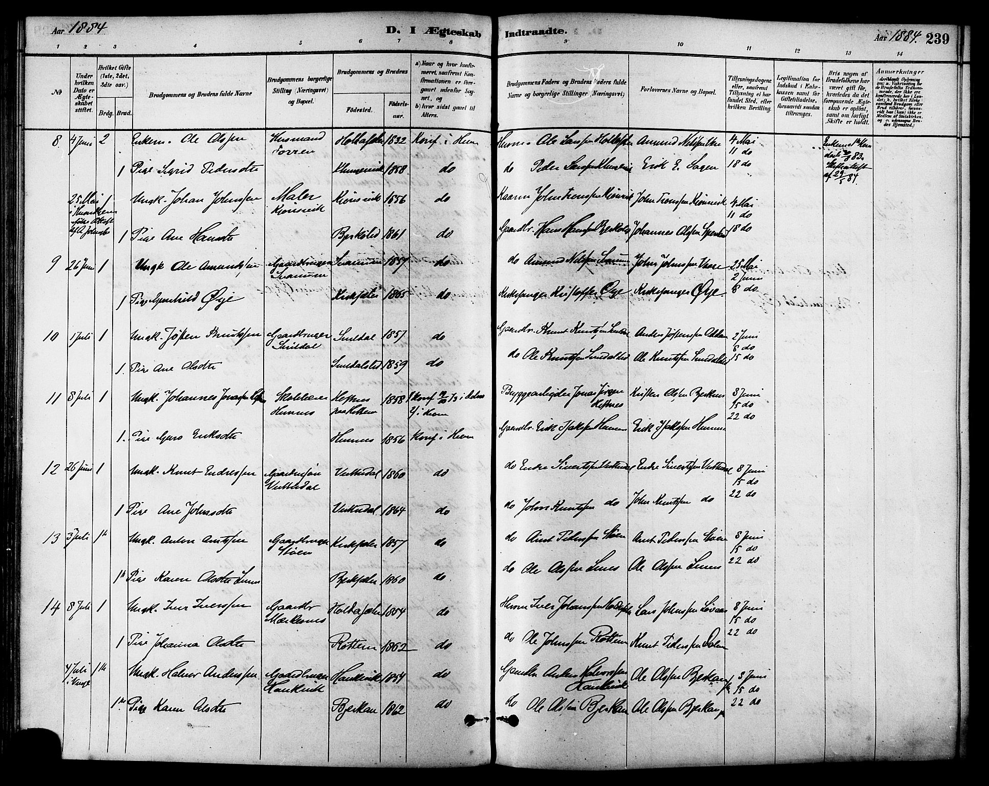 Ministerialprotokoller, klokkerbøker og fødselsregistre - Sør-Trøndelag, SAT/A-1456/630/L0496: Ministerialbok nr. 630A09, 1879-1895, s. 239