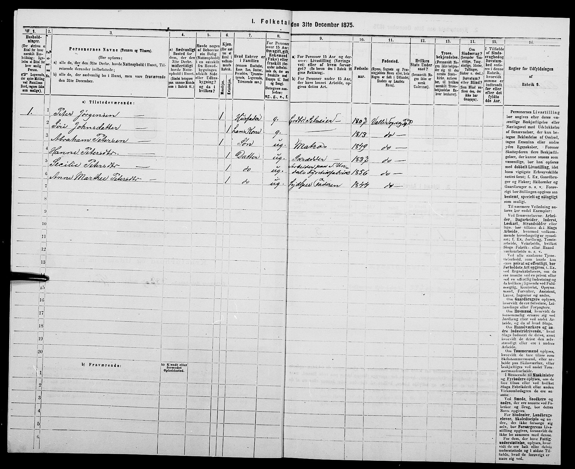 SAK, Folketelling 1875 for 1029P Sør-Audnedal prestegjeld, 1875, s. 372