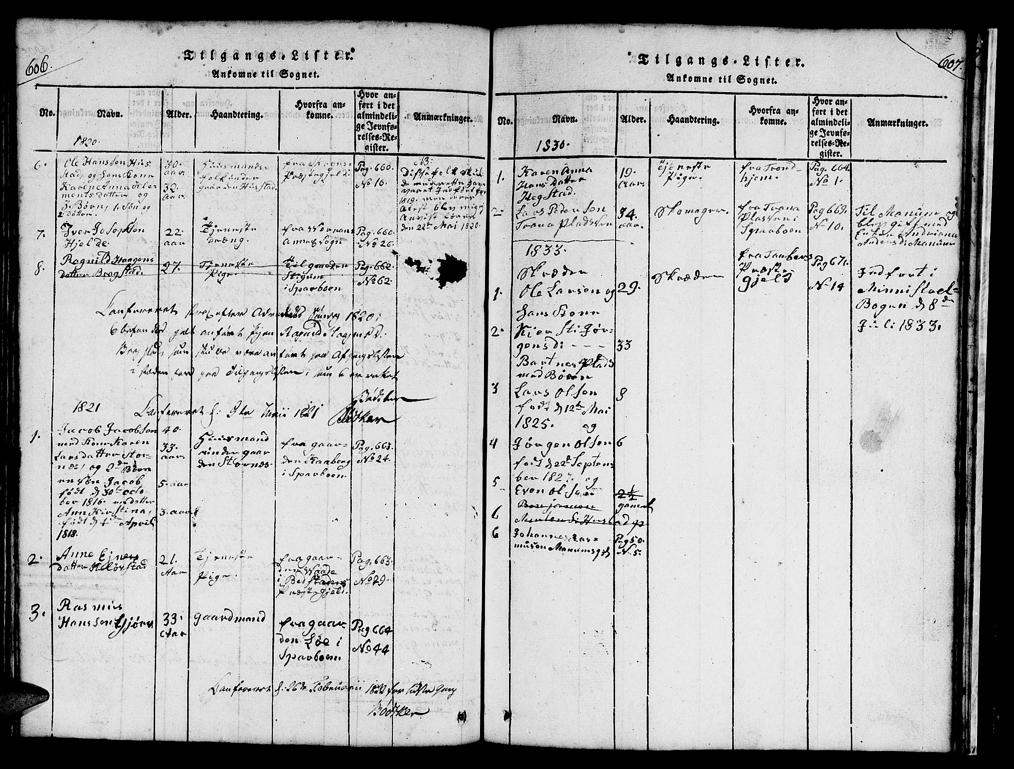 Ministerialprotokoller, klokkerbøker og fødselsregistre - Nord-Trøndelag, AV/SAT-A-1458/732/L0317: Klokkerbok nr. 732C01, 1816-1881, s. 606-607