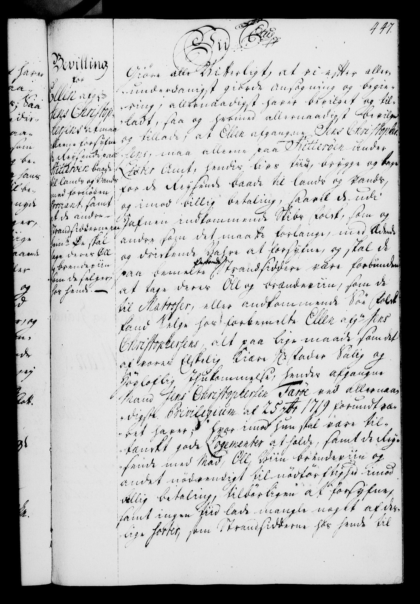 Rentekammeret, Kammerkanselliet, RA/EA-3111/G/Gg/Gga/L0003: Norsk ekspedisjonsprotokoll med register (merket RK 53.3), 1727-1734, s. 447