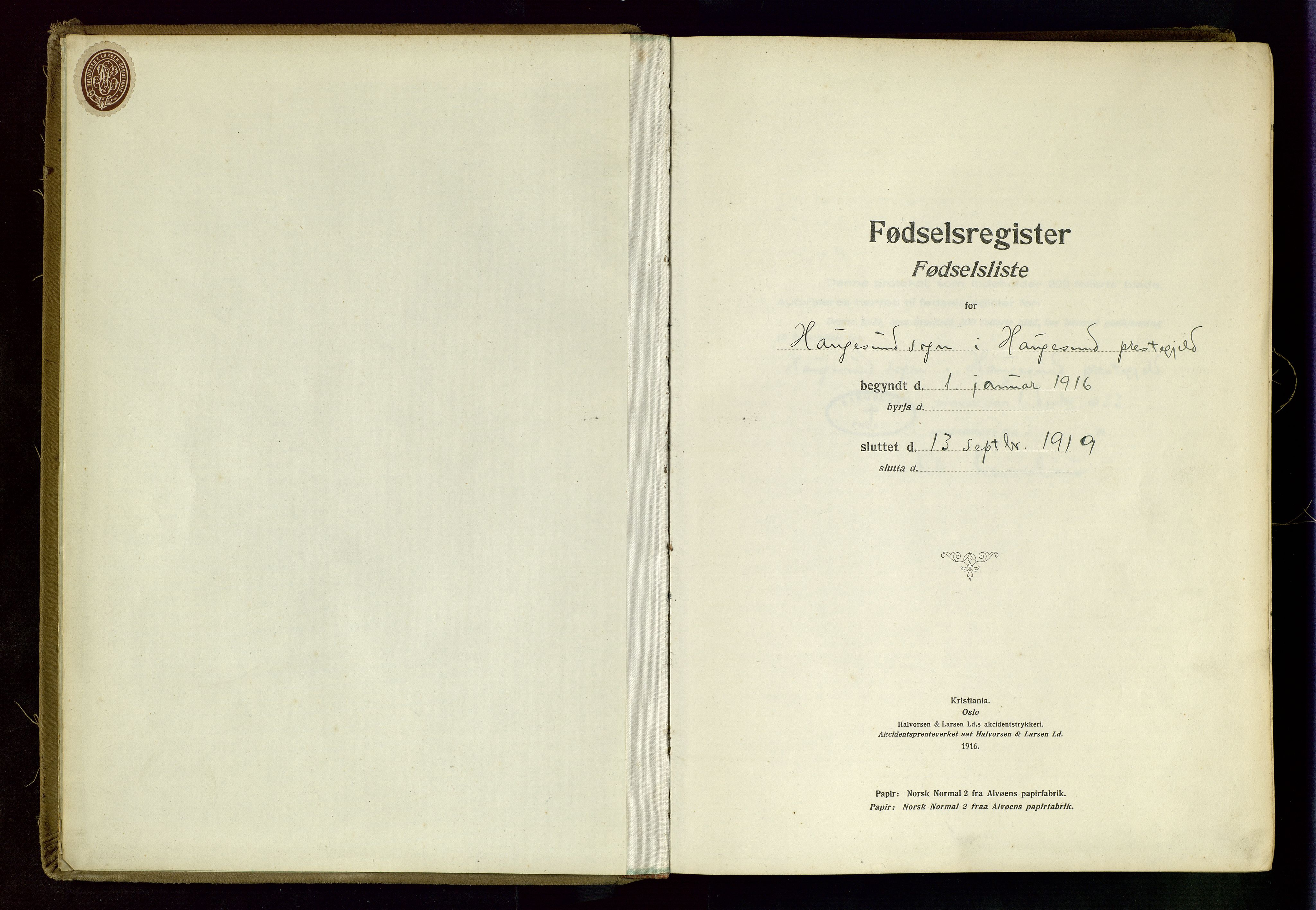 Haugesund sokneprestkontor, SAST/A -101863/I/Id/L0003: Fødselsregister nr. 1, 1916-1919