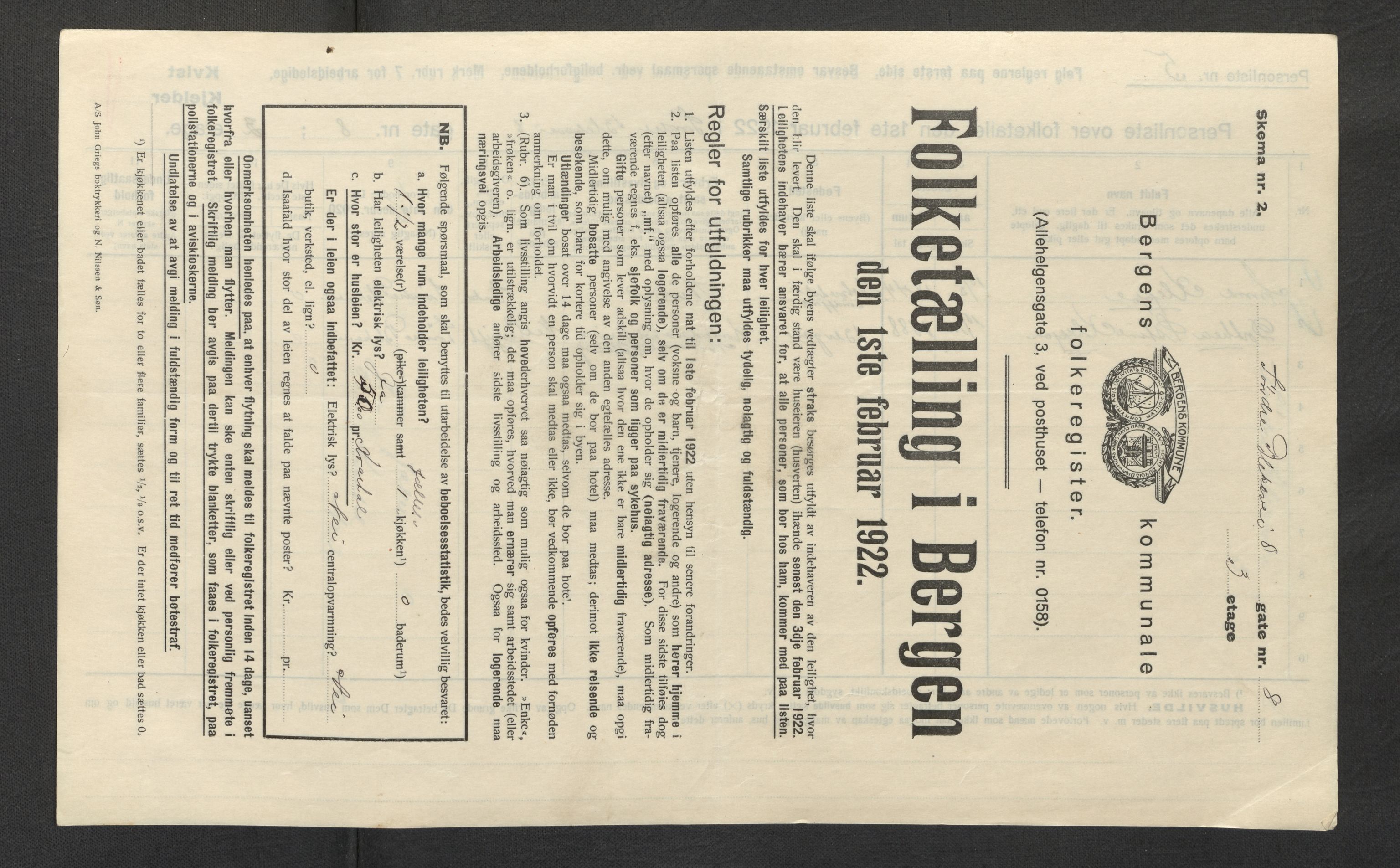 SAB, Kommunal folketelling 1922 for Bergen kjøpstad, 1922, s. 3337