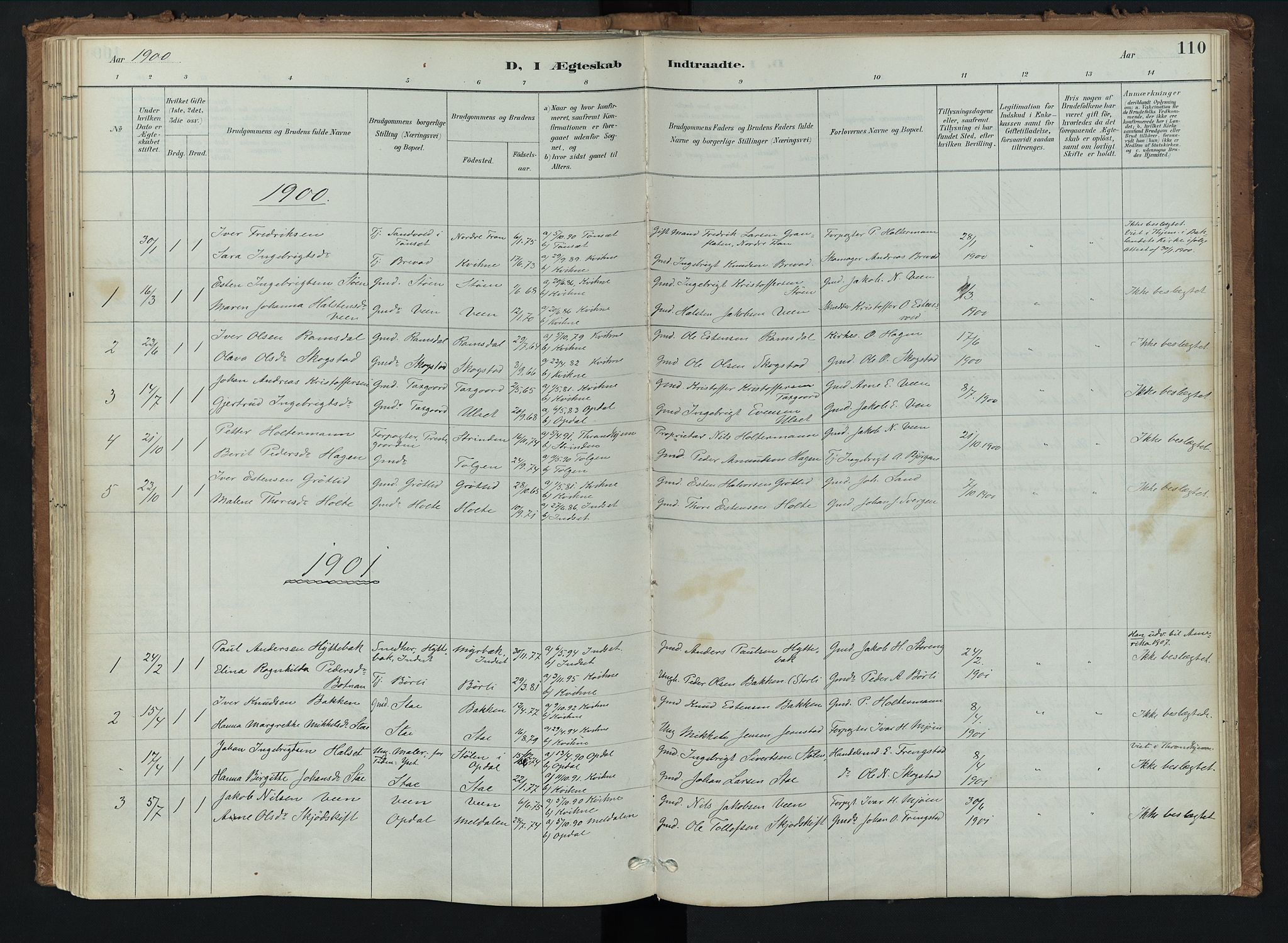 Kvikne prestekontor, AV/SAH-PREST-064/H/Ha/Haa/L0008: Ministerialbok nr. 8, 1887-1911, s. 110