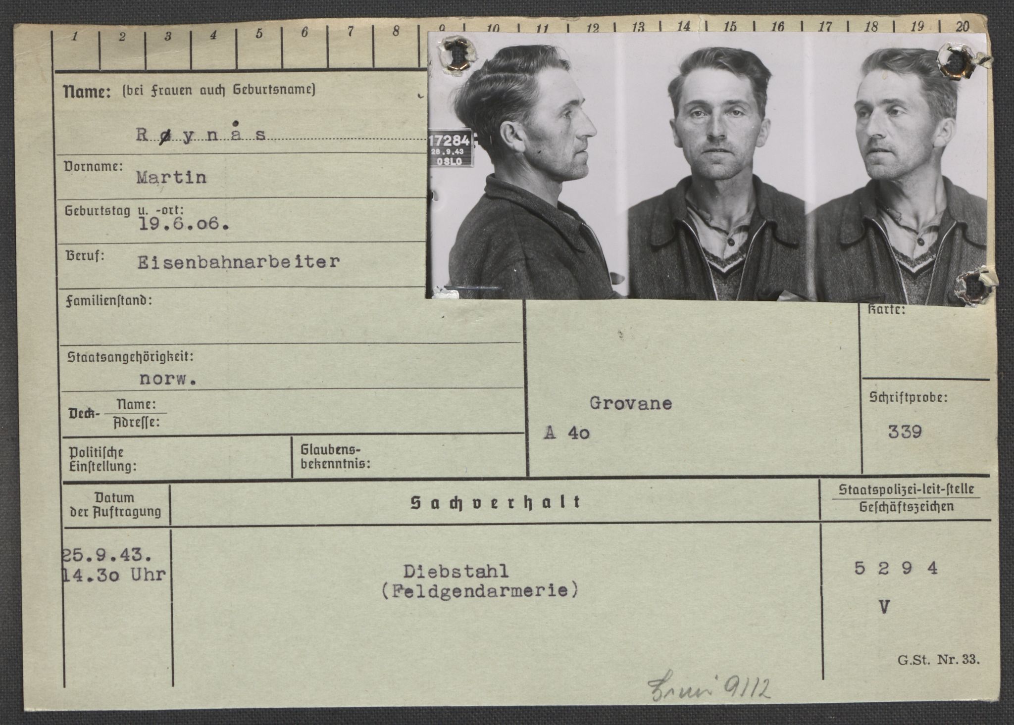 Befehlshaber der Sicherheitspolizei und des SD, RA/RAFA-5969/E/Ea/Eaa/L0009: Register over norske fanger i Møllergata 19: Ru-Sy, 1940-1945, s. 216