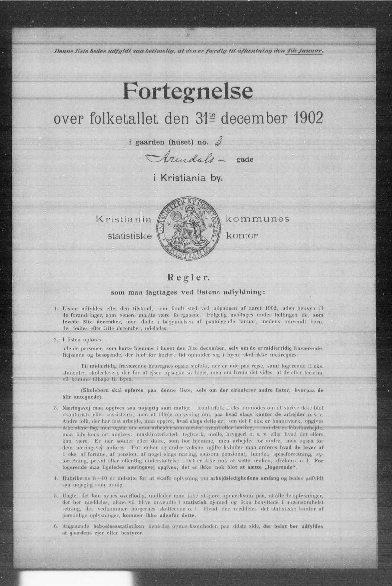 OBA, Kommunal folketelling 31.12.1902 for Kristiania kjøpstad, 1902, s. 501